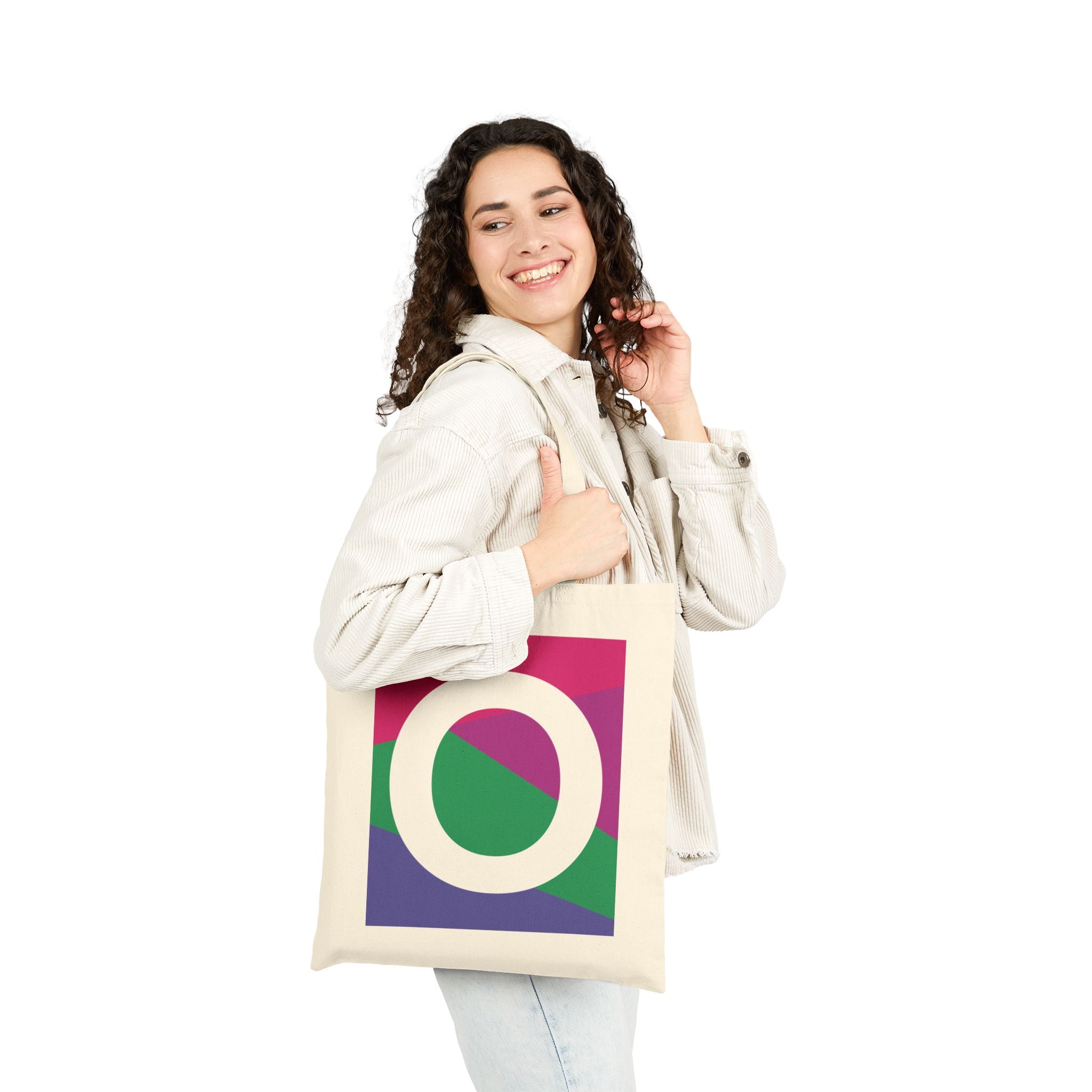 Initial O Colorblock Canvas Tote Bag — Monogram Letter O Reusable Grocery Tote