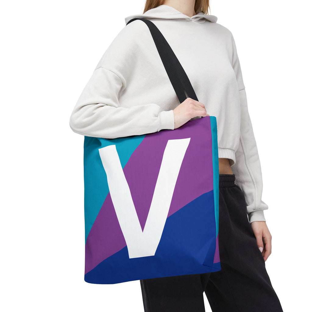 Monogram 'V' Colorblock Tote Bag — Personalized Initial V Shoulder Tote
