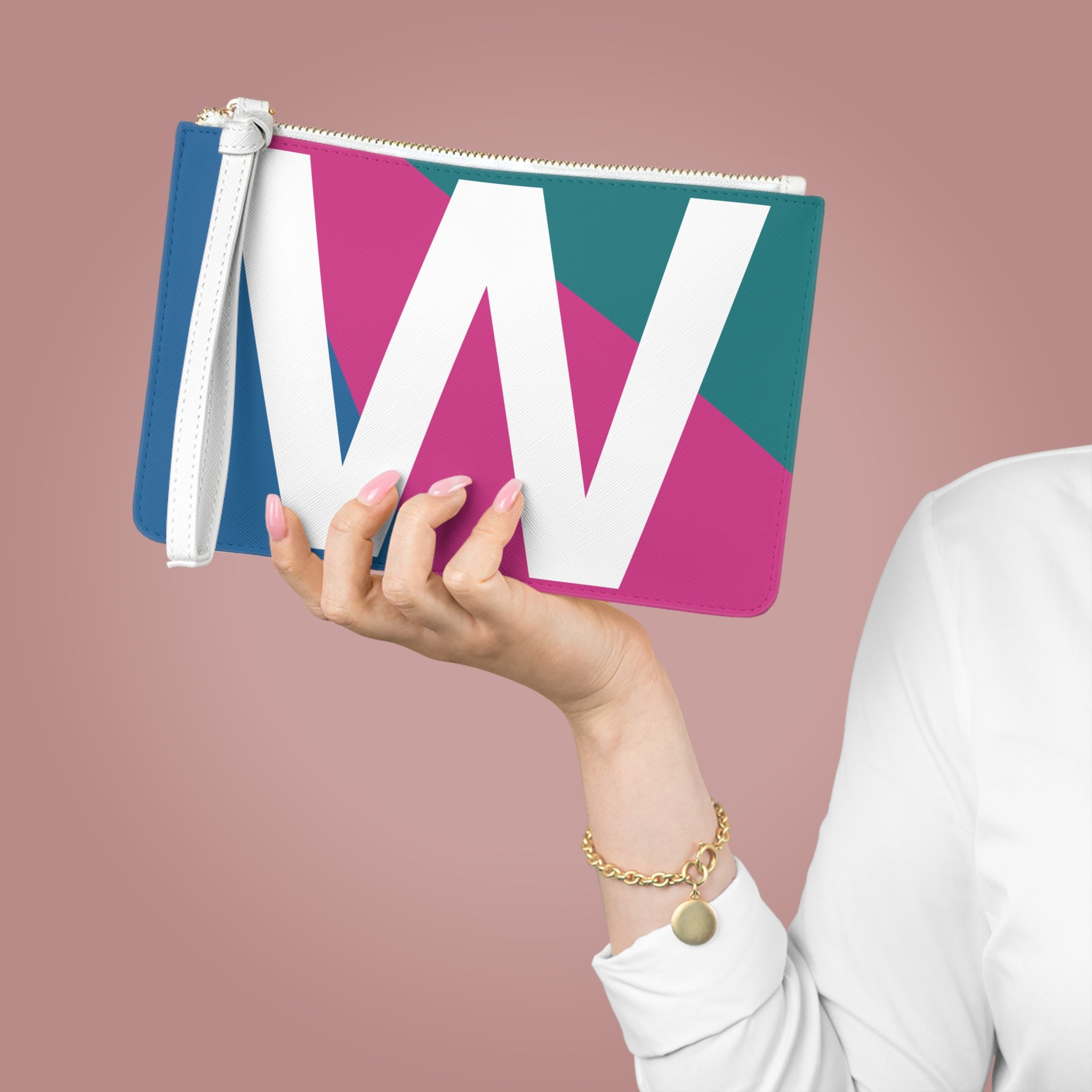 Monogram 'W' Colorblock Clutch Bag — Bold Geometric Wristlet for Everyday & Gifts