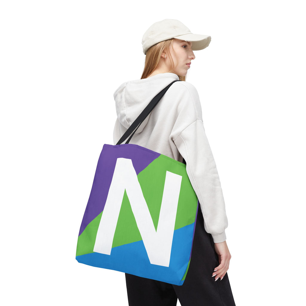 Monogram 'N' Colorblock Tote Bag — Personalized Initial N Shoulder Tote