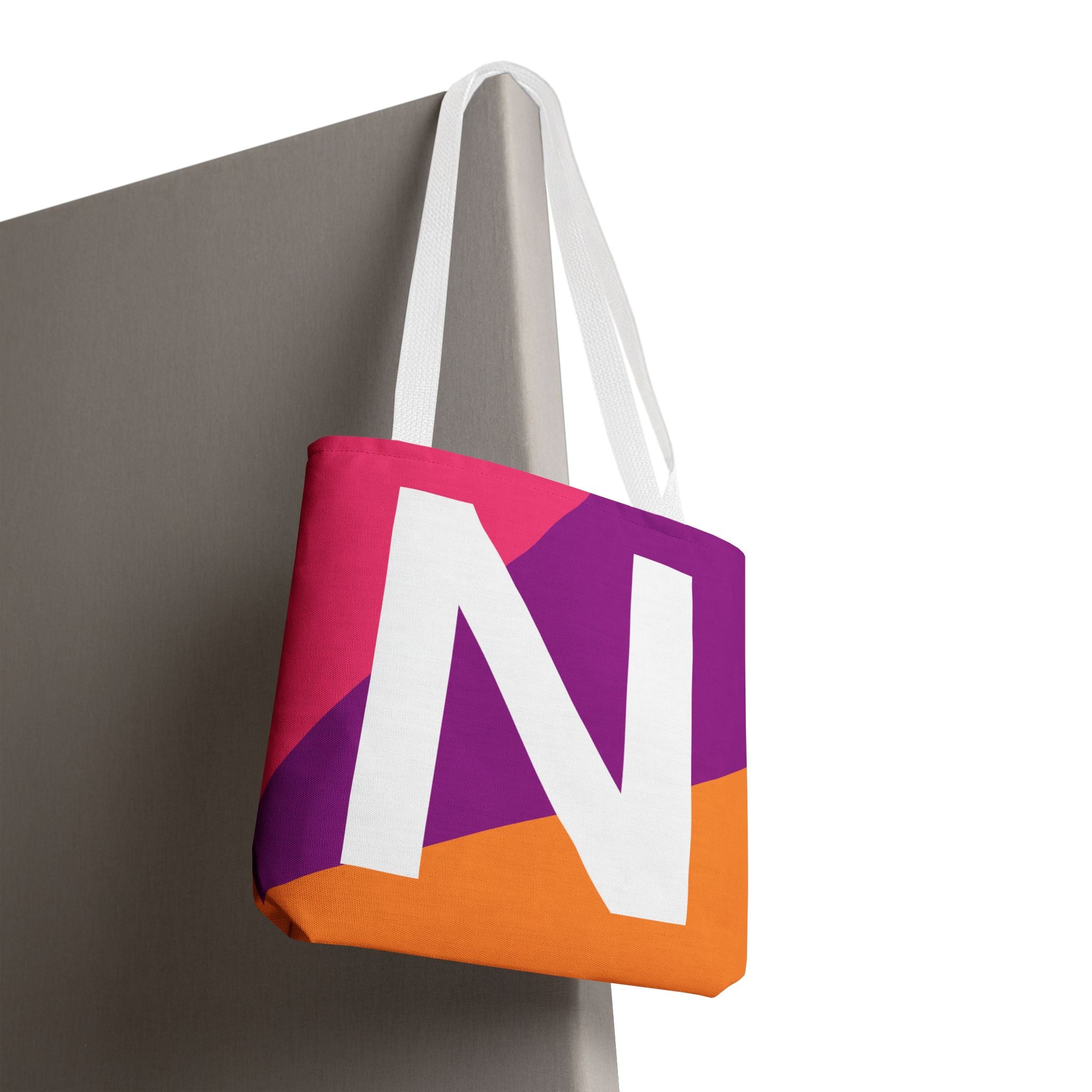 Monogram 'N' Colorblock Tote Bag — Personalized Initial N Shoulder Tote