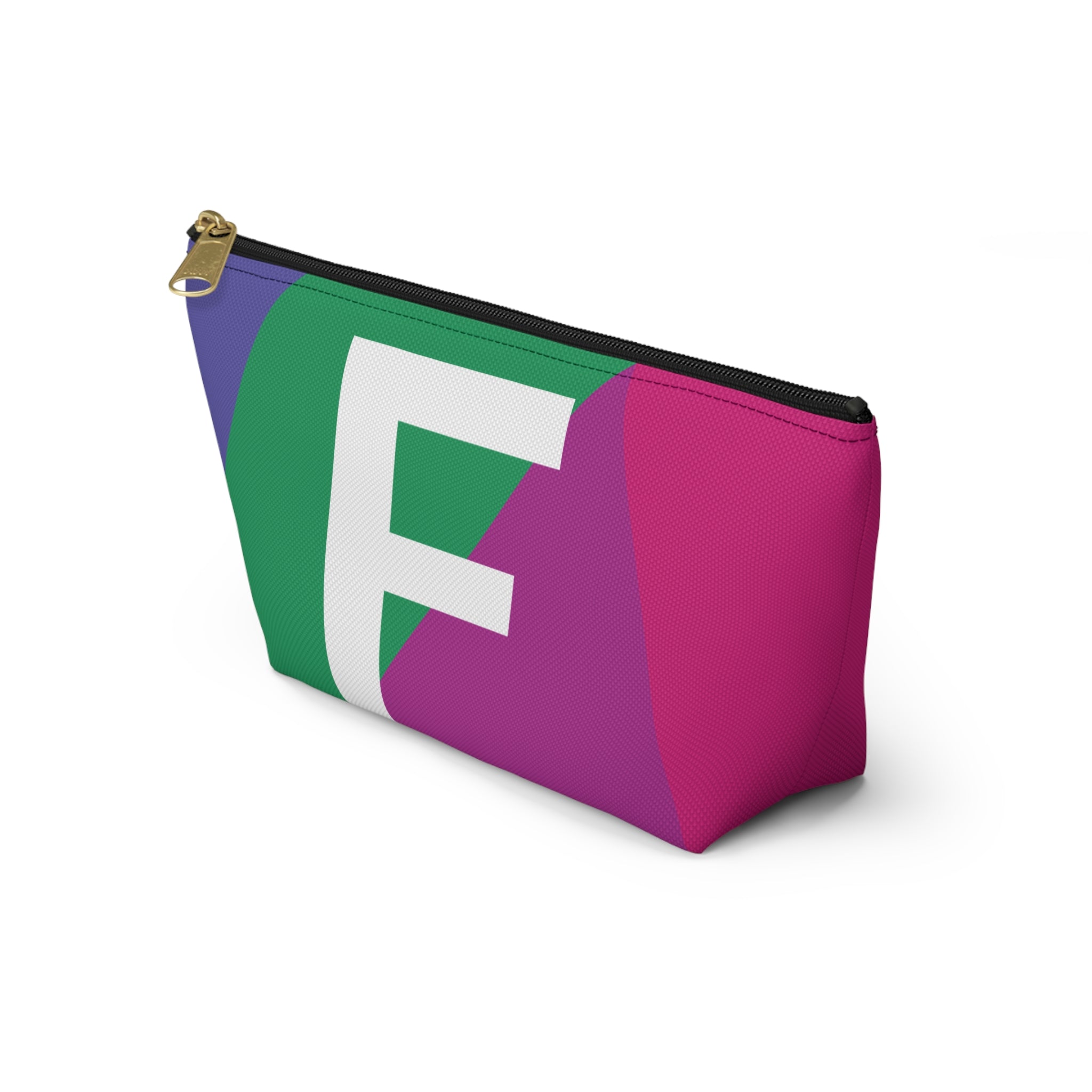Initials Colorblock Accessory Pouch — Monogram F T-Bottom Cosmetic Bag