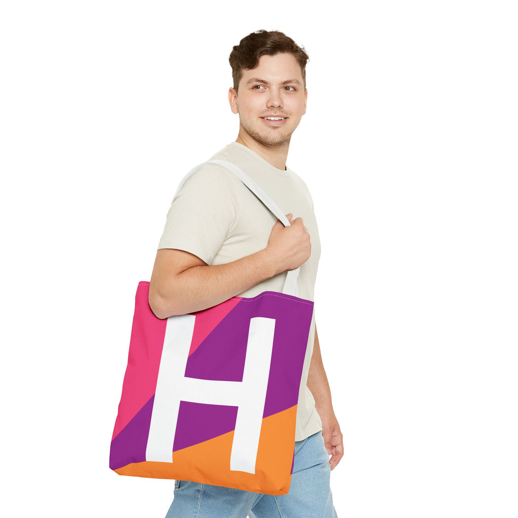 Monogram 'H' Colorblock Tote Bag — Personalized Initial H Shoulder Tote