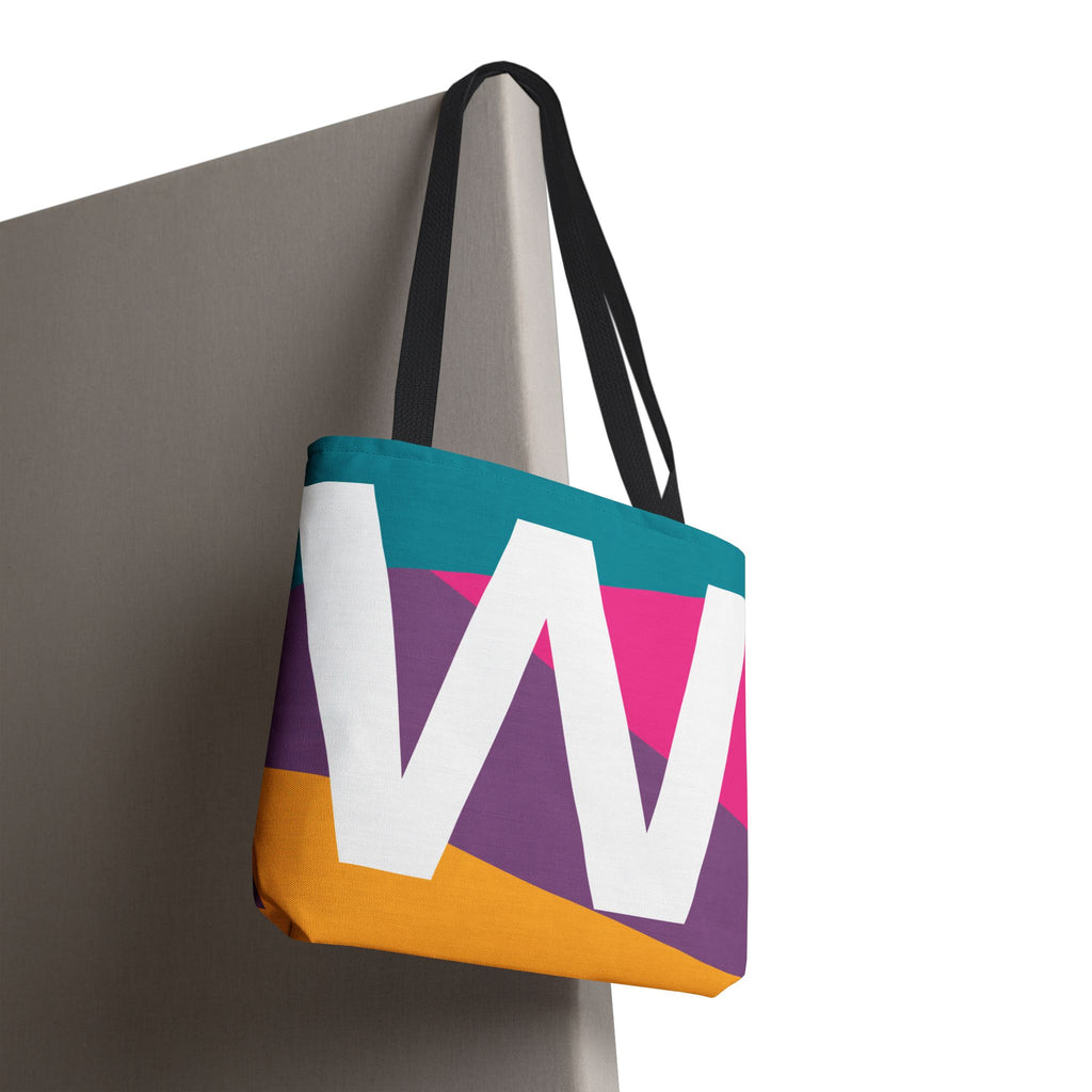 Monogram 'W' Colorblock Tote Bag — Personalized Initial W Shoulder Tote