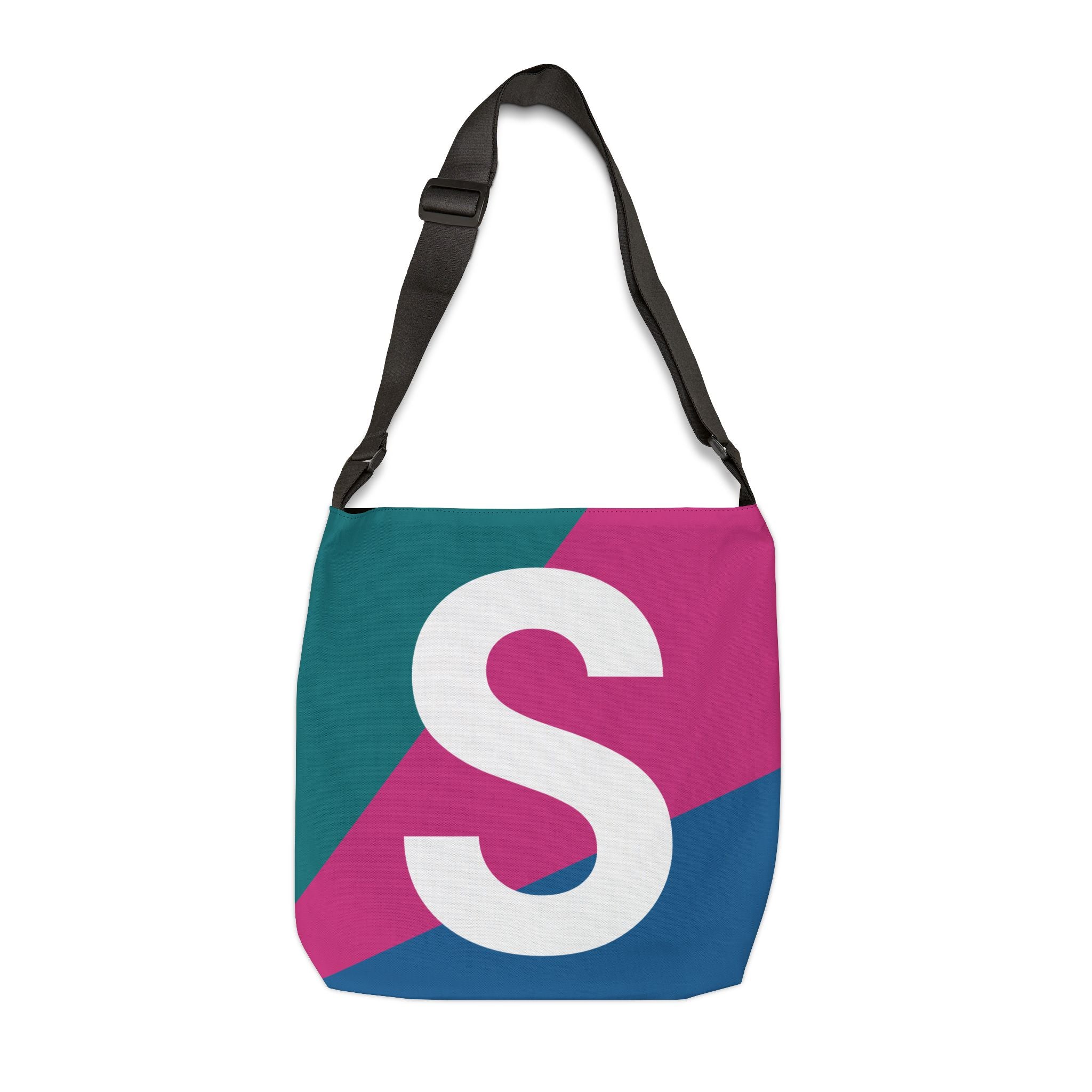 Initial Letter 'S' Colorblock Adjustable Tote Bag — Monogram Alphabet Shoulder Bag