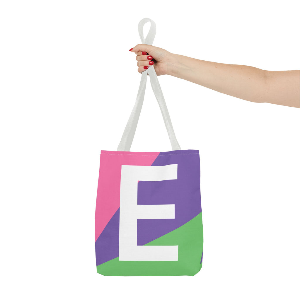 Monogram 'E' Colorblock Tote Bag — Personalized Initial E Shoulder Tote