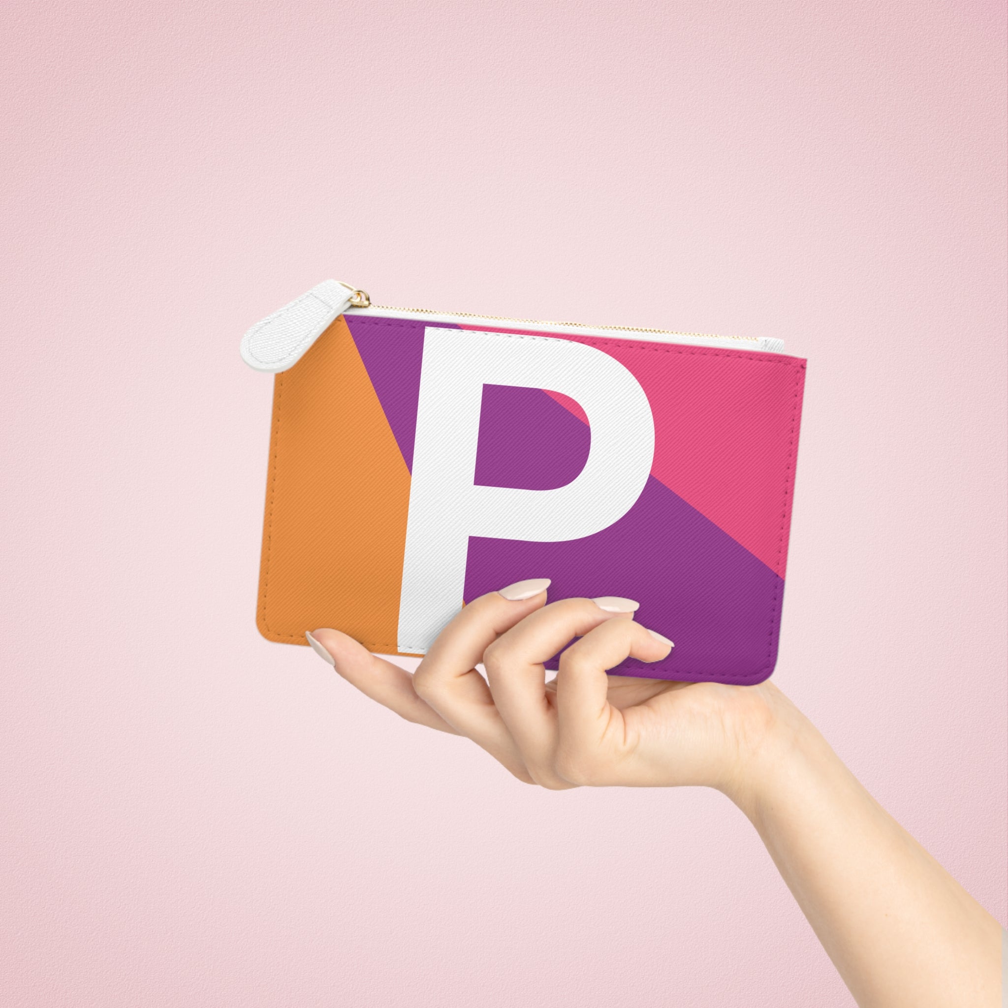 Initial P Mini Clutch — Colorblock Monogram Wristlet Wallet