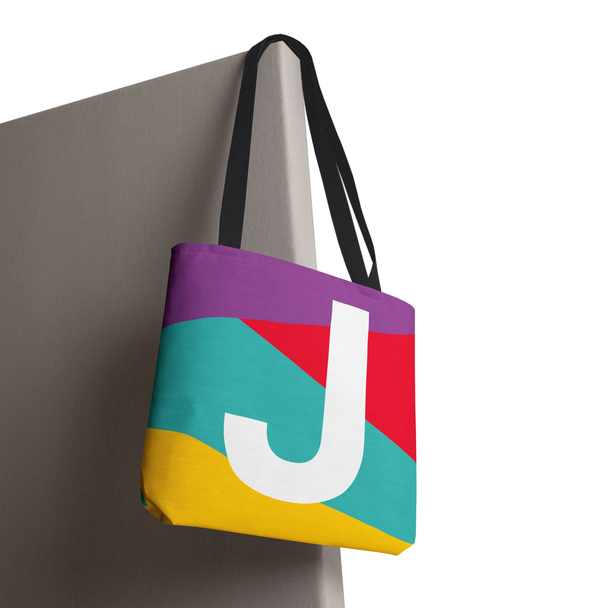 Monogram 'J' Colorblock Tote Bag — Personalized Initial J Shoulder Tote