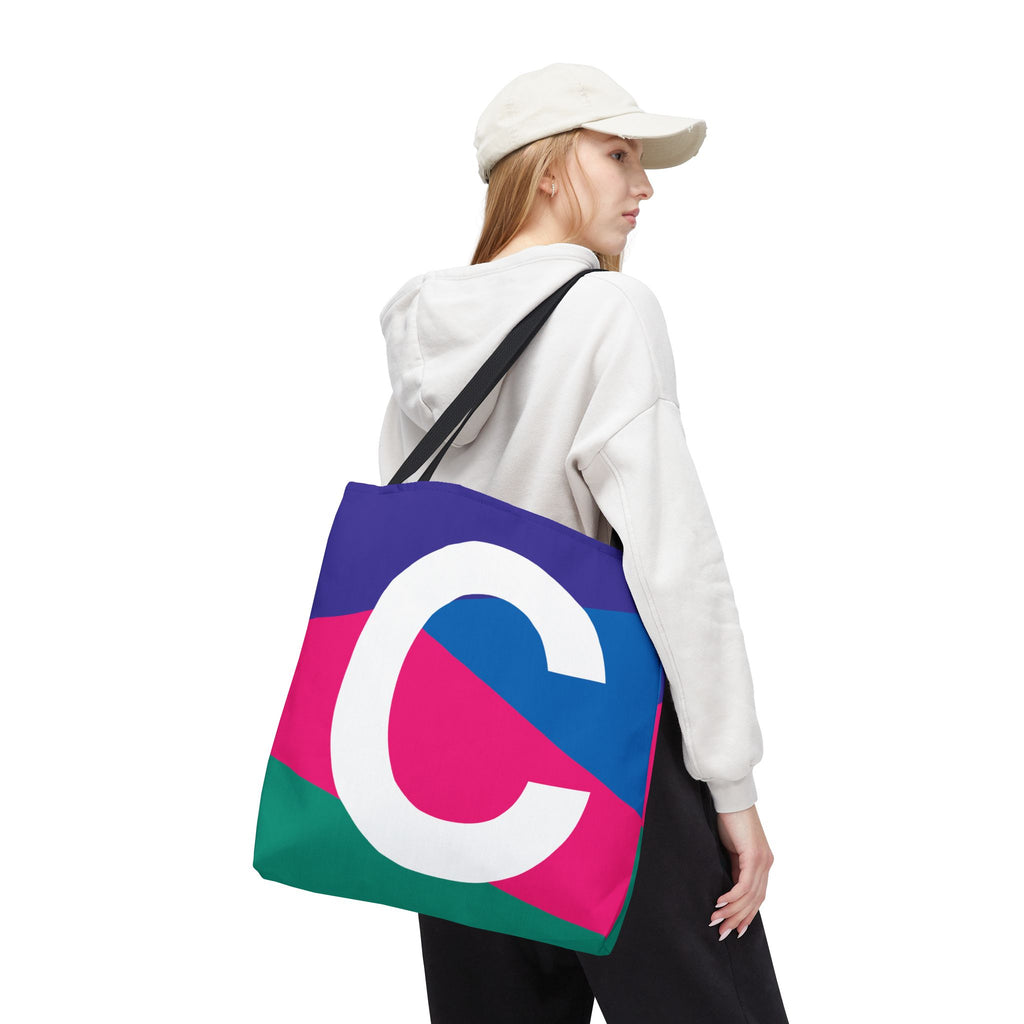 Monogram 'C' Colorblock Tote Bag — Personalized Initial C Shoulder Tote