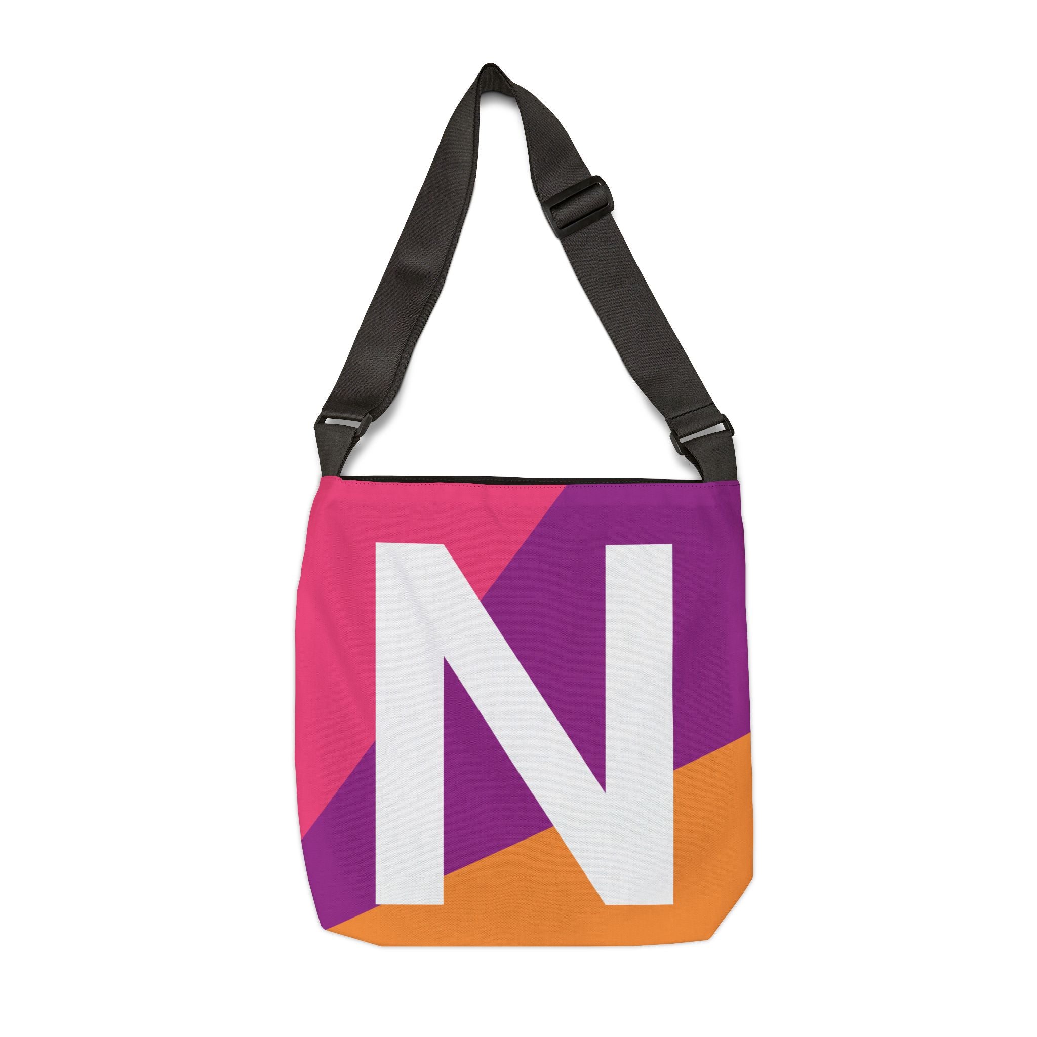 Initial Letter 'N' Colorblock Adjustable Tote Bag — Monogram Alphabet Shoulder Bag