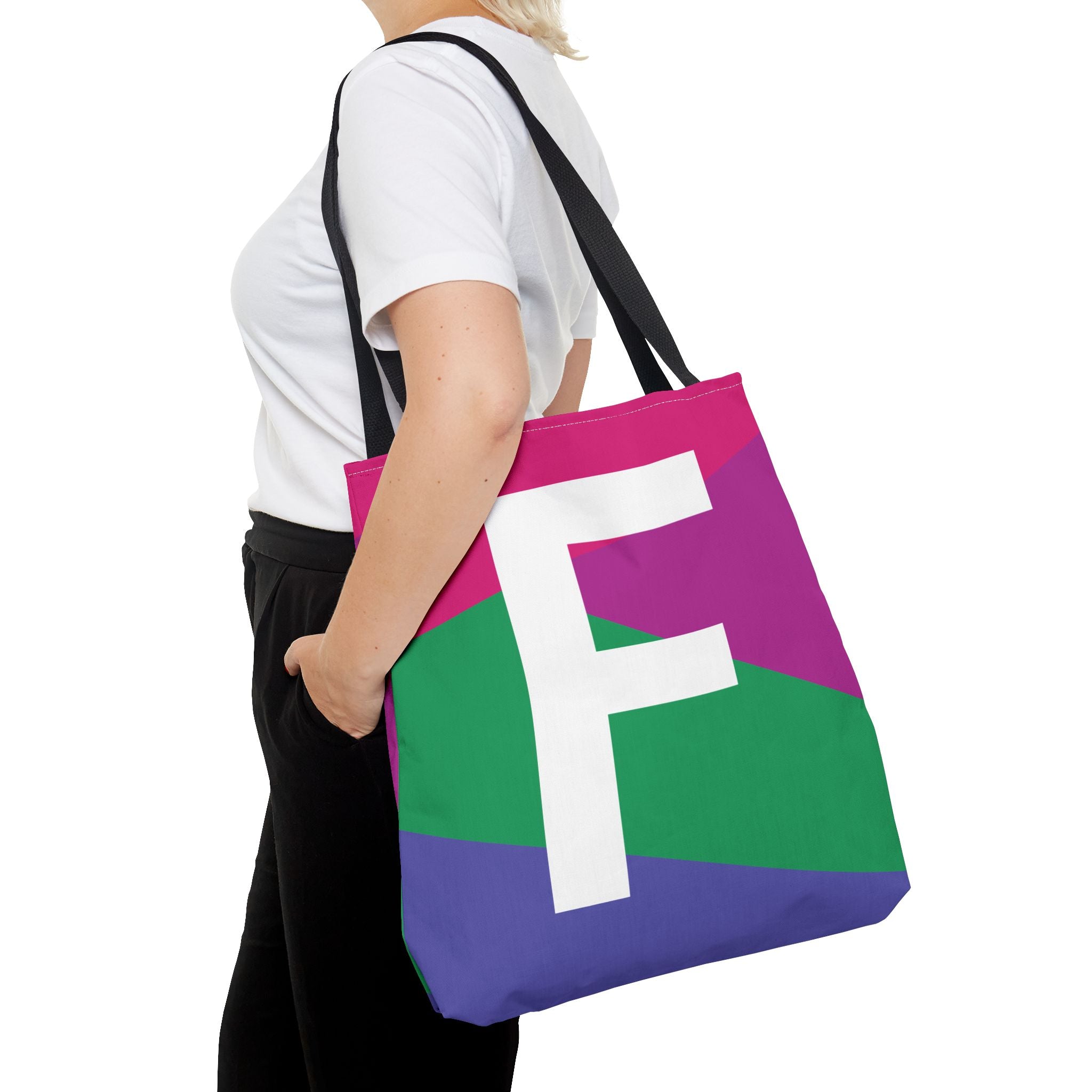 Monogram 'F' Colorblock Tote Bag — Personalized Initial F Shoulder Tote