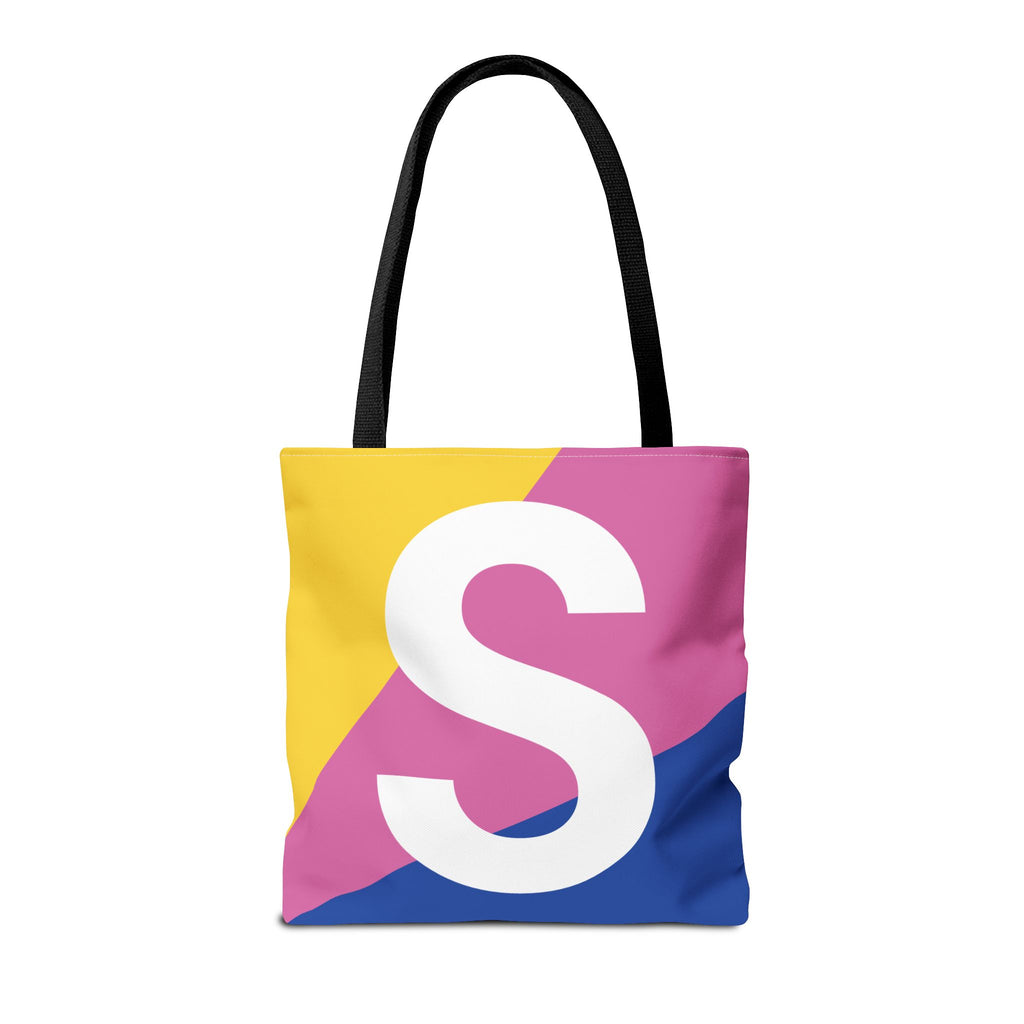 Monogram 'S' Colorblock Tote Bag — Personalized Initial S Shoulder Tote
