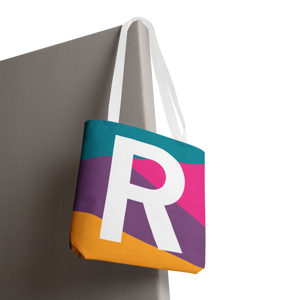 Monogram 'R' Colorblock Tote Bag — Personalized Initial R Shoulder Tote
