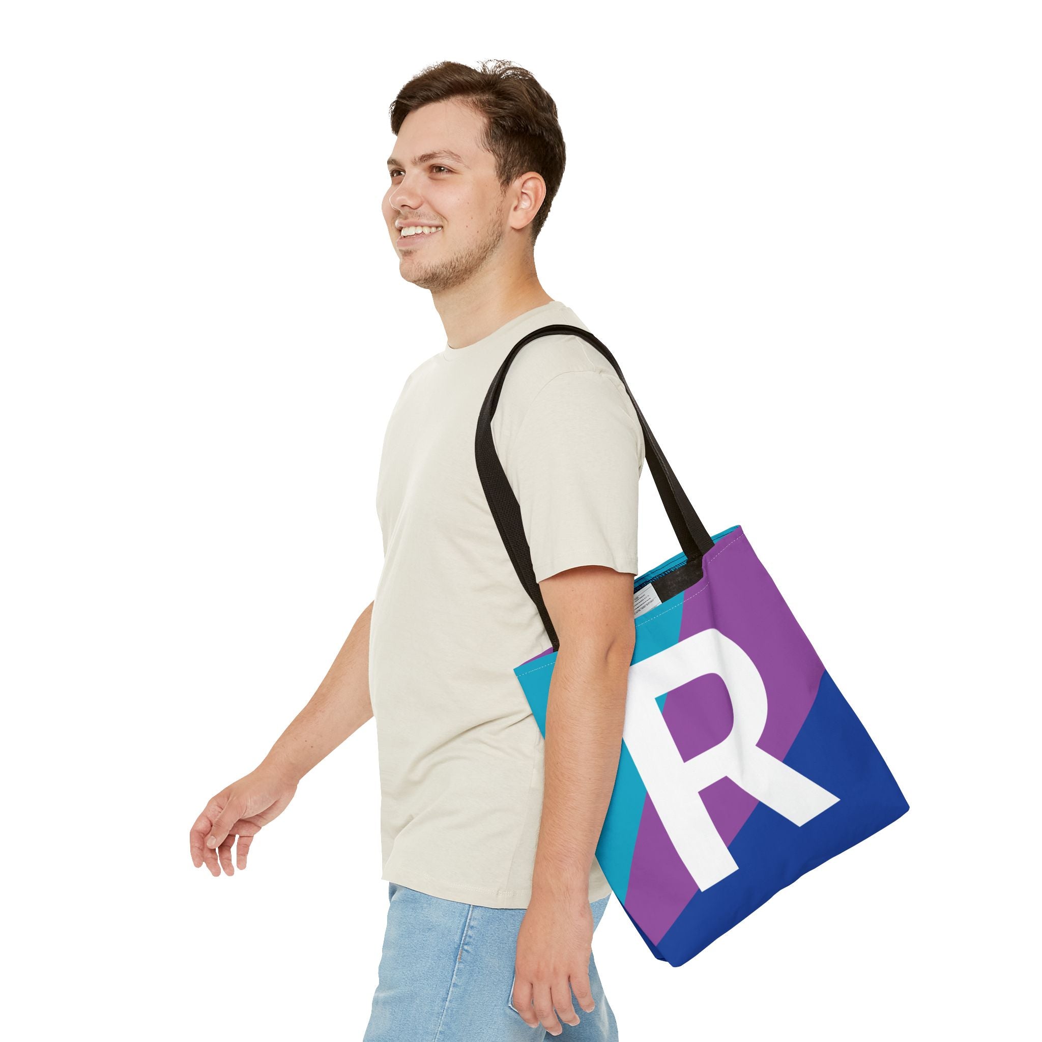 Monogram 'R' Colorblock Tote Bag — Personalized Initial R Shoulder Tote
