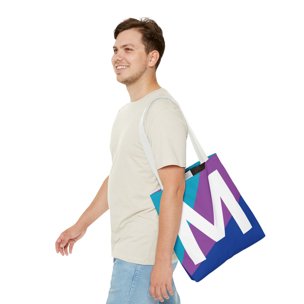 Monogram 'M' Colorblock Tote Bag — Personalized Initial M Shoulder Tote
