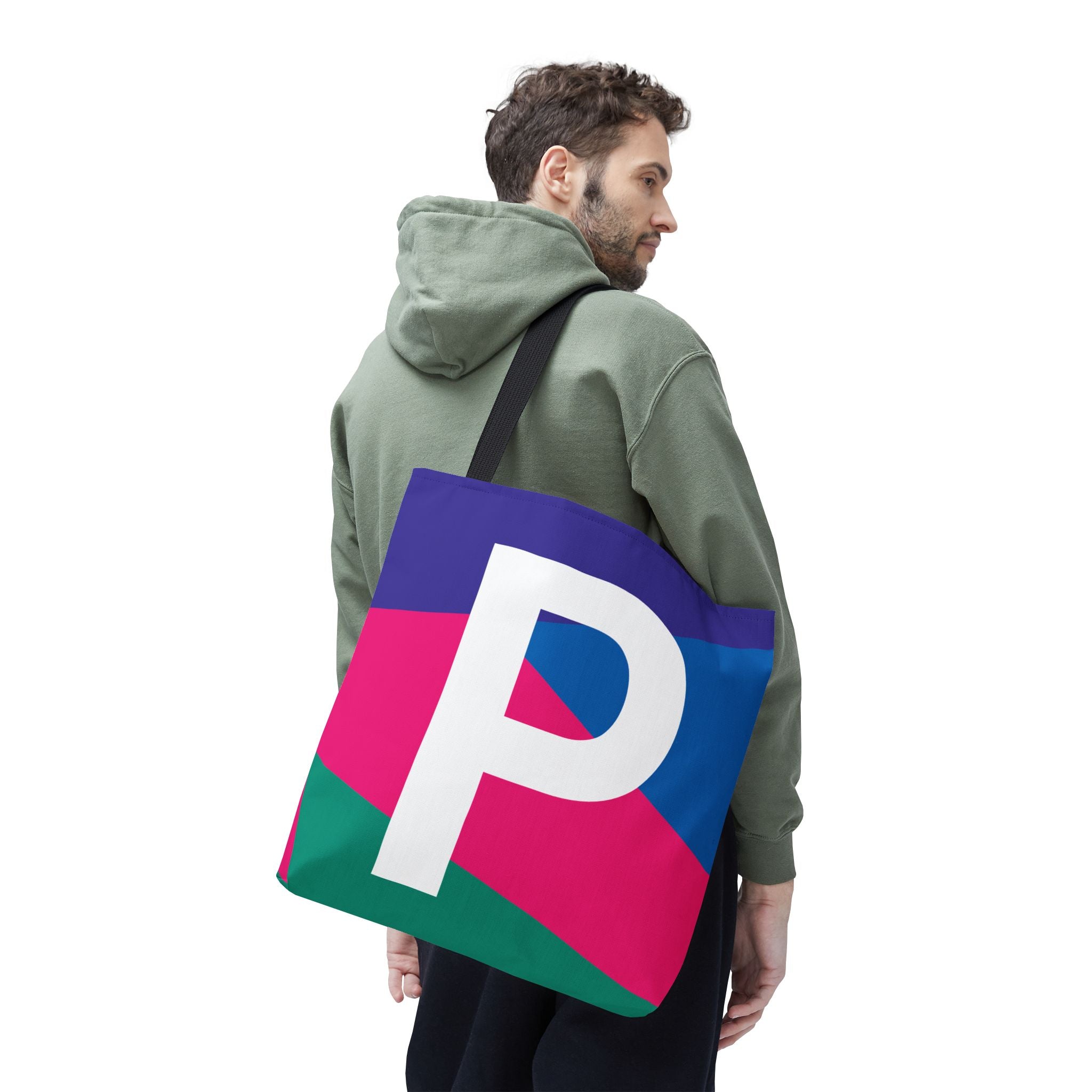 Monogram 'P' Colorblock Tote Bag — Personalized Initial P Shoulder Tote