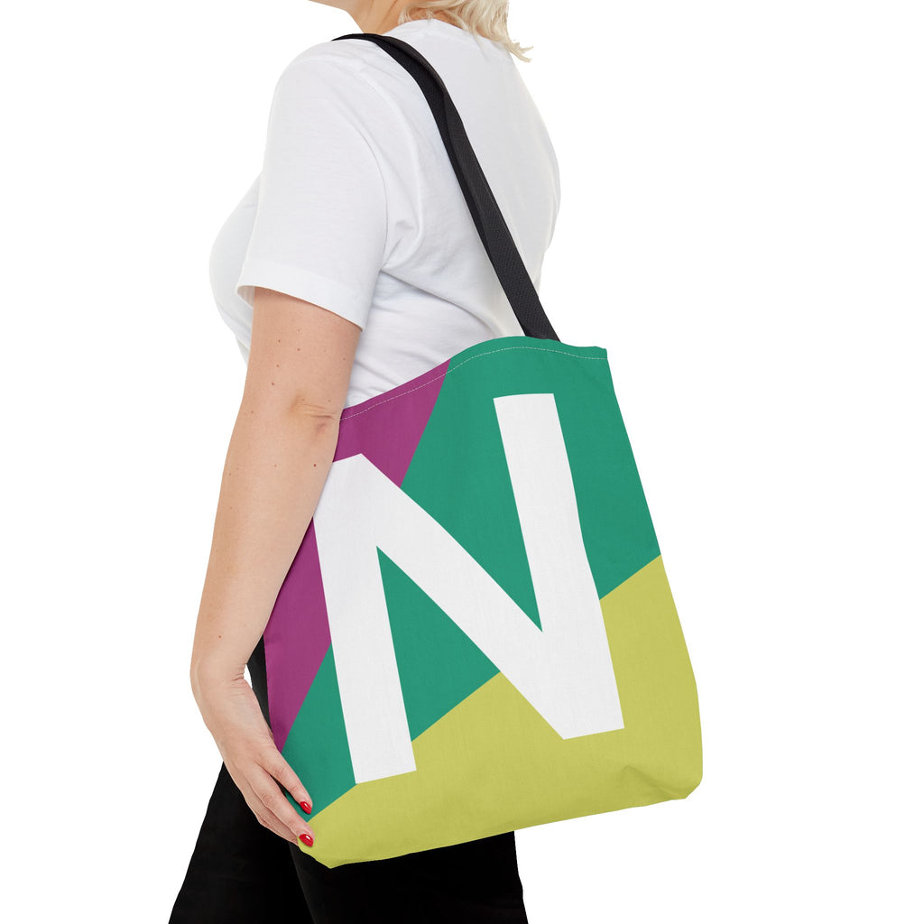 Monogram 'N' Colorblock Tote Bag — Personalized Initial N Shoulder Tote