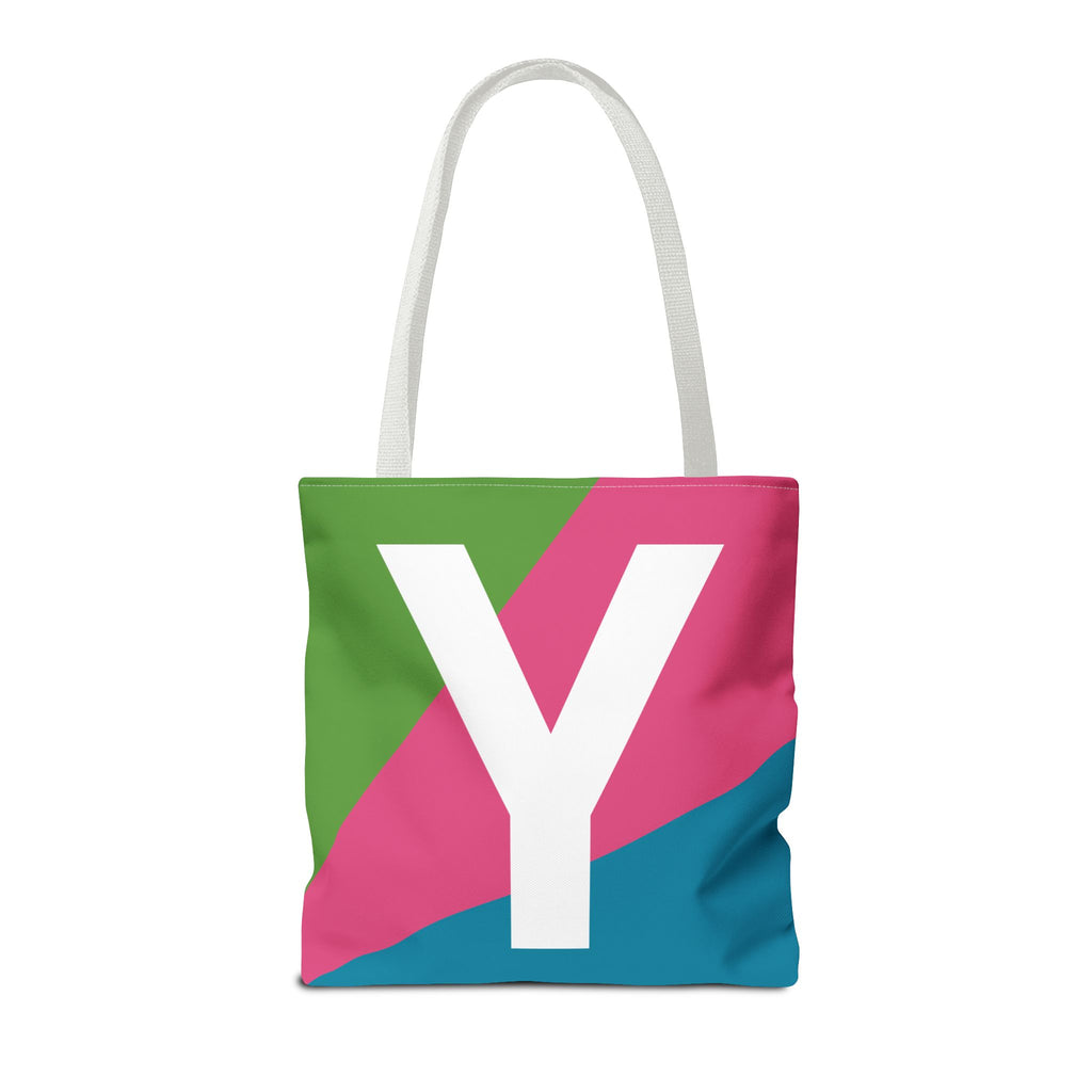 Monogram 'Y' Colorblock Tote Bag — Personalized Initial Y Shoulder Tote