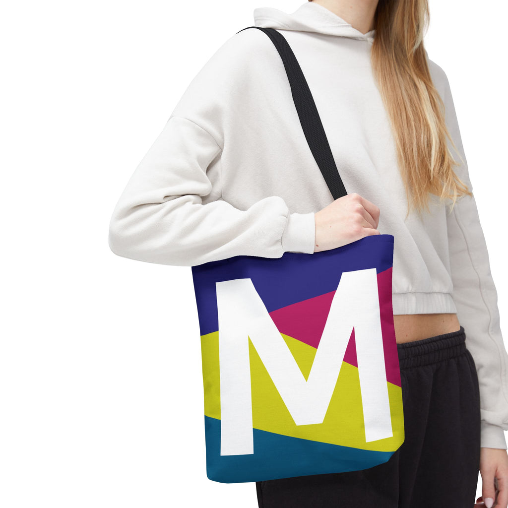 Monogram 'M' Colorblock Tote Bag — Personalized Initial M Shoulder Tote