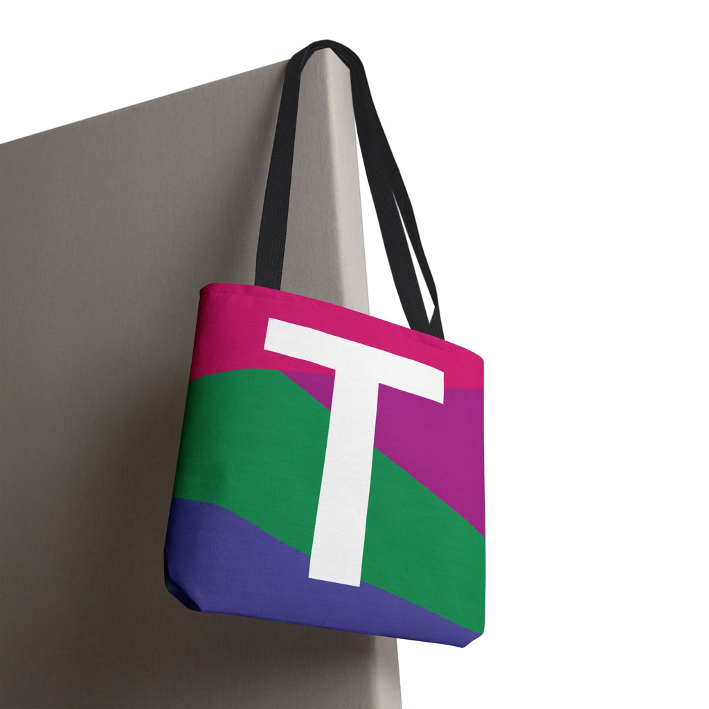Monogram 'T' Colorblock Tote Bag — Personalized Initial T Shoulder Tote
