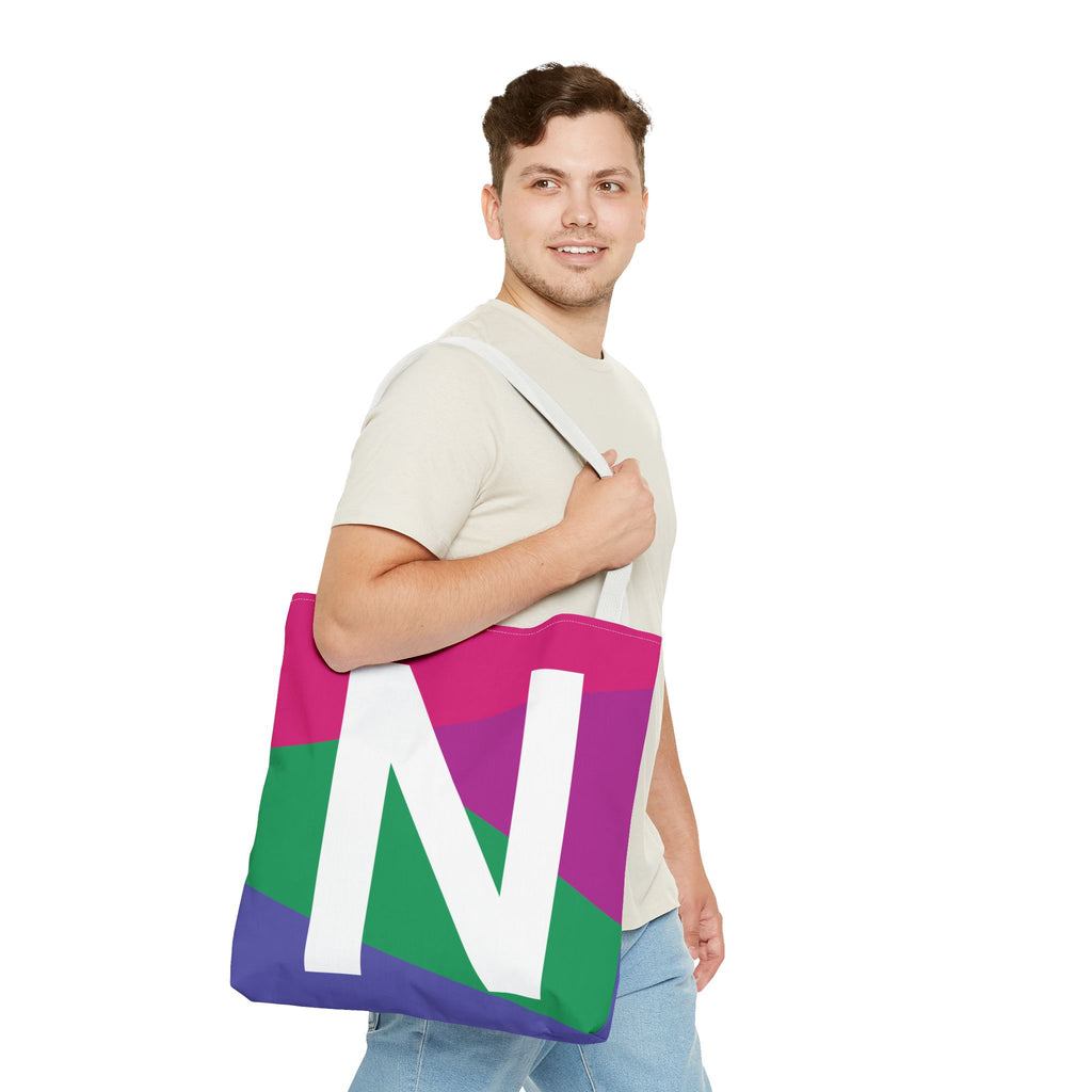 Monogram 'N' Colorblock Tote Bag — Personalized Initial N Shoulder Tote