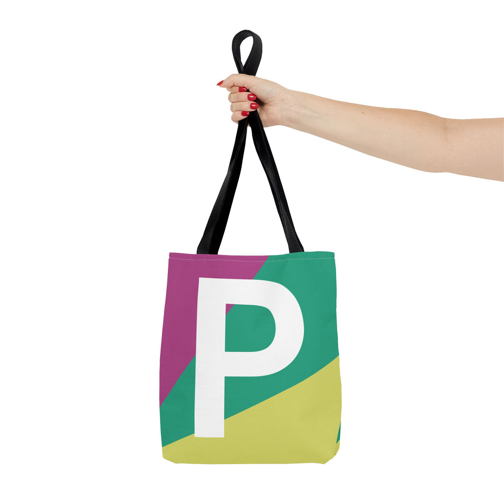 Monogram 'P' Colorblock Tote Bag — Personalized Initial P Shoulder Tote