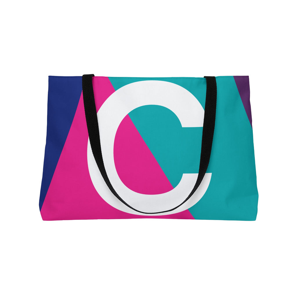 Personalized 'C' Colorblock Tote Bag — Monogram Weekender Tote