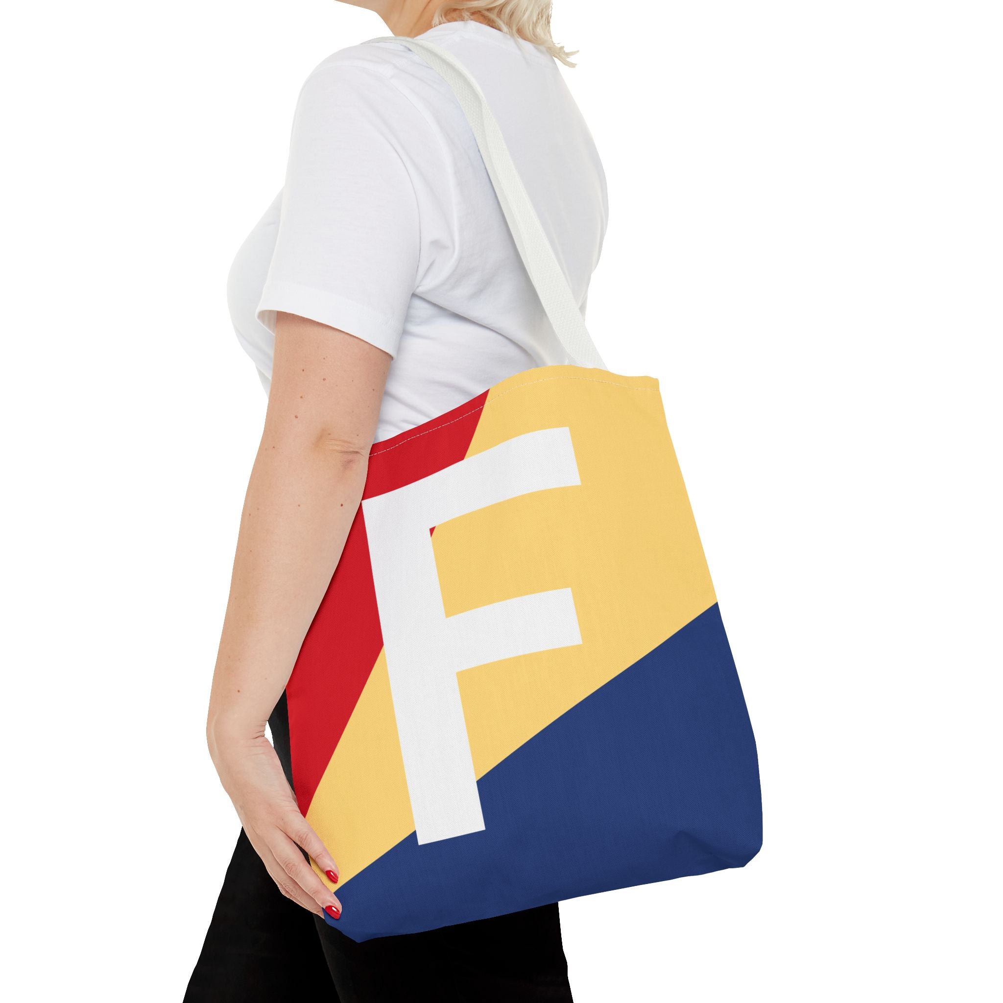 Monogram 'F' Colorblock Tote Bag — Personalized Initial F Shoulder Tote