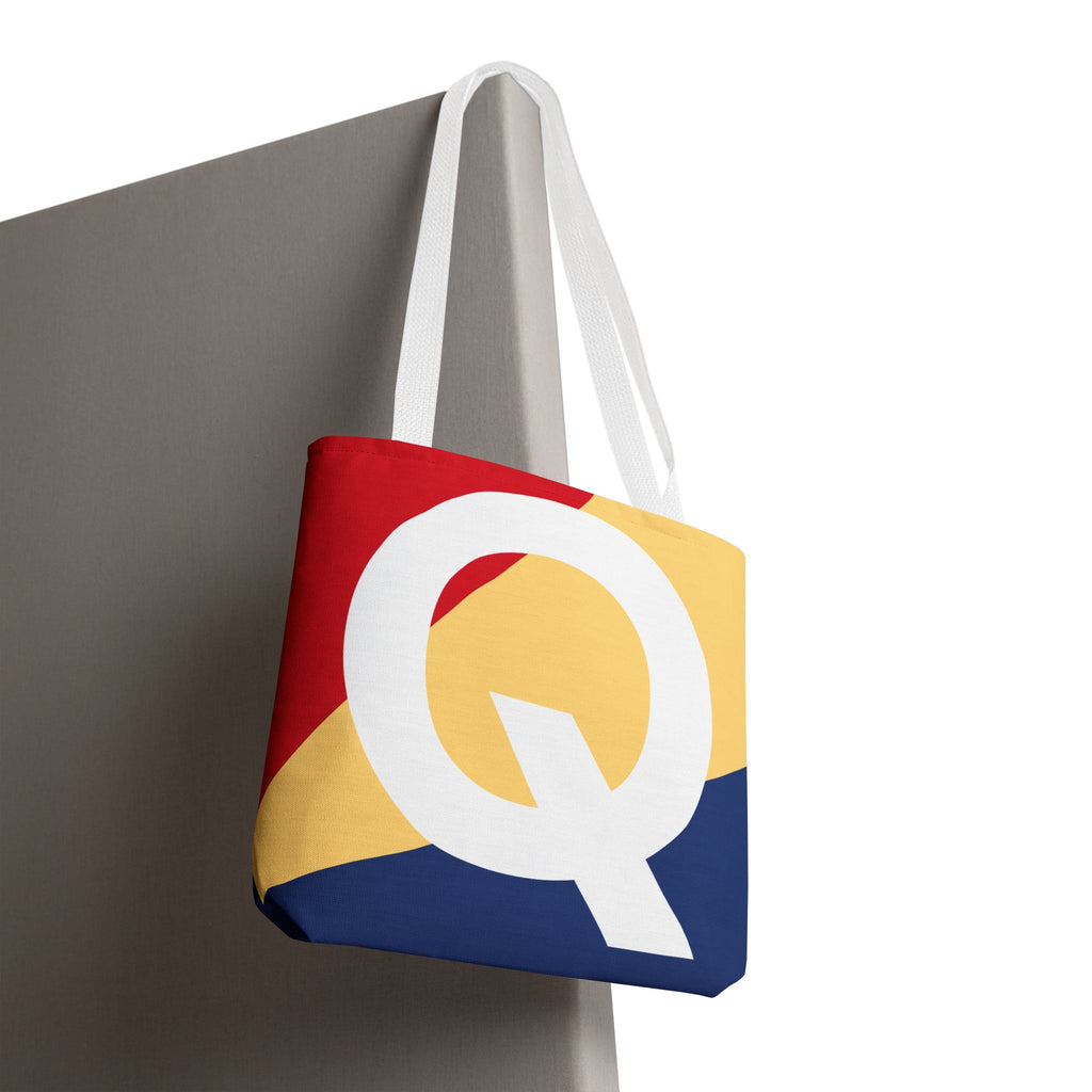 Monogram 'Q' Colorblock Tote Bag — Personalized Initial Q Shoulder Tote