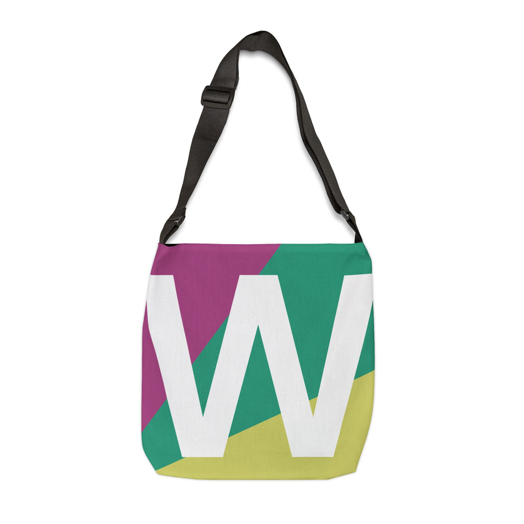 Initial Letter 'W' Colorblock Adjustable Tote Bag — Monogram Alphabet Shoulder Bag