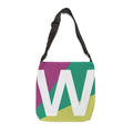 Initial Letter 'W' Colorblock Adjustable Tote Bag — Monogram Alphabet Shoulder Bag