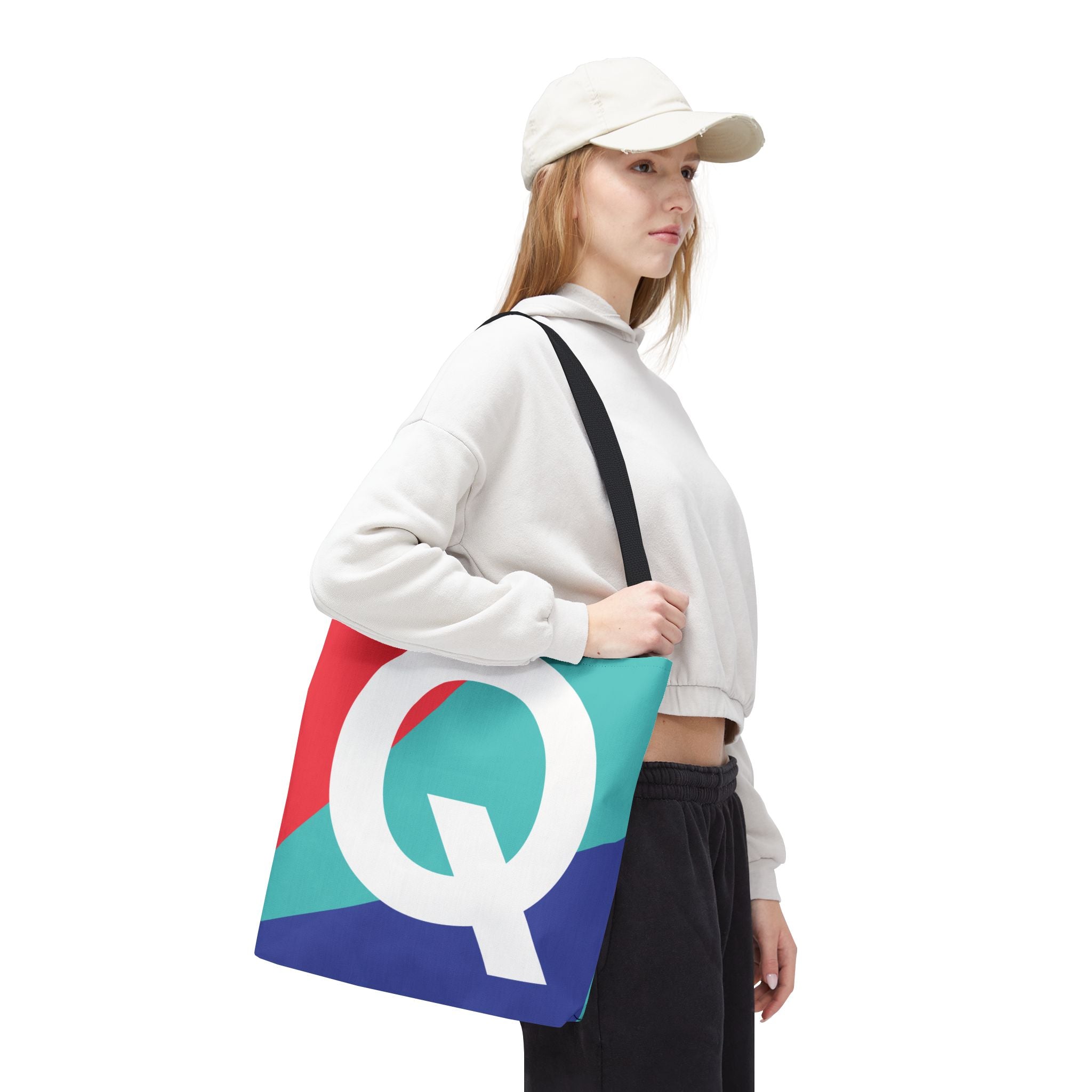 Monogram 'Q' Colorblock Tote Bag — Personalized Initial Q Shoulder Tote