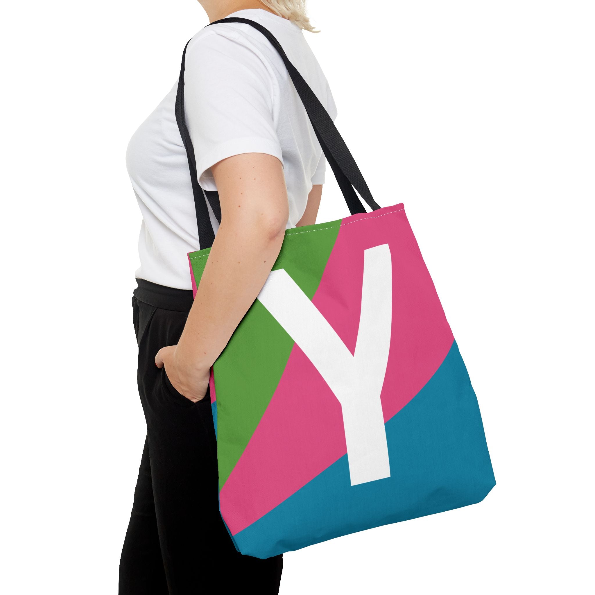 Monogram 'Y' Colorblock Tote Bag — Personalized Initial Y Shoulder Tote