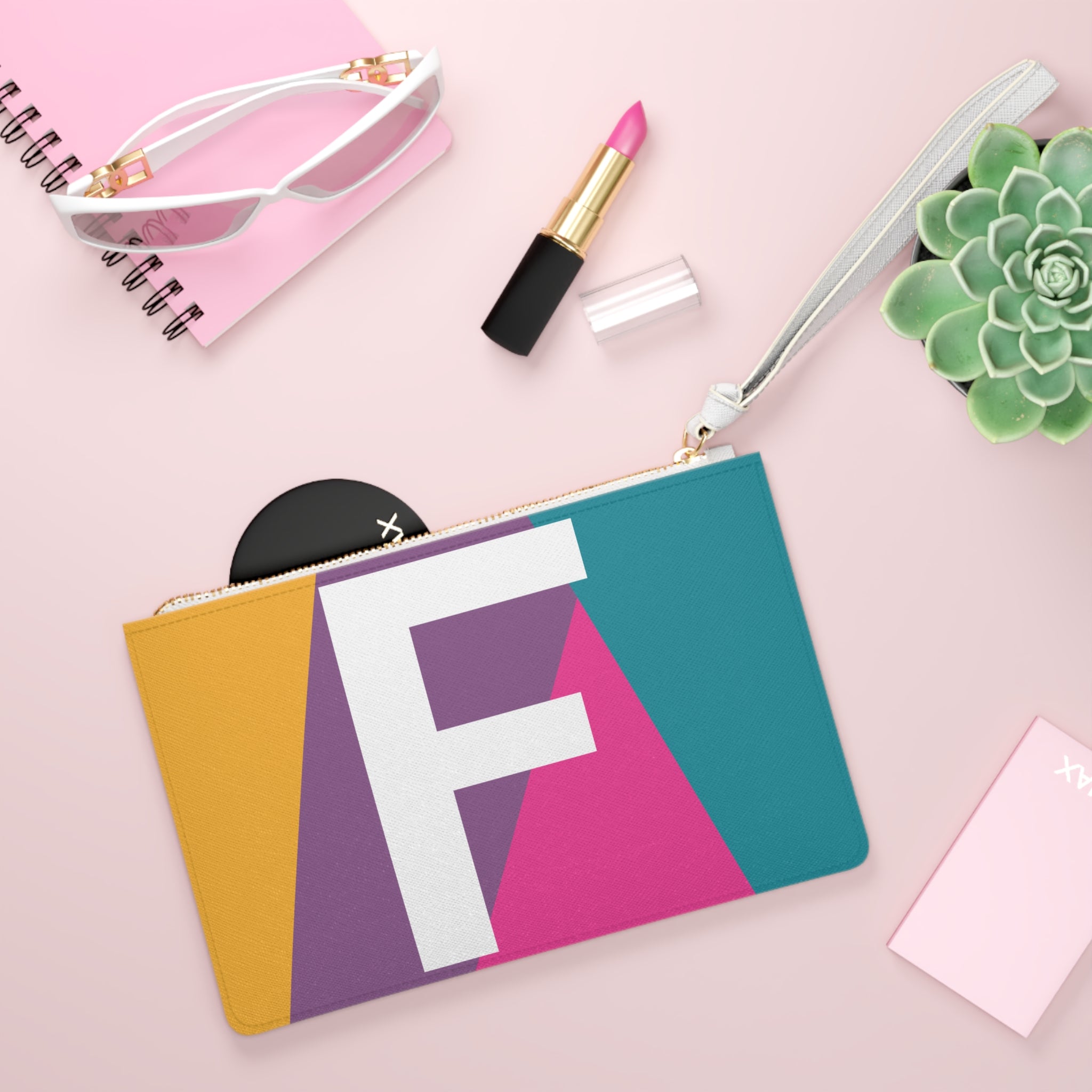 Monogram 'F' Colorblock Clutch Bag — Bold Geometric Wristlet for Everyday & Gifts