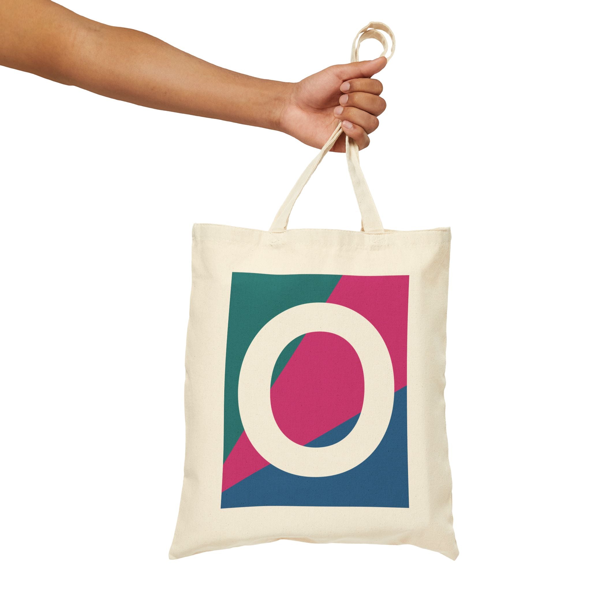 Initial O Colorblock Canvas Tote Bag — Monogram Letter O Reusable Grocery Tote