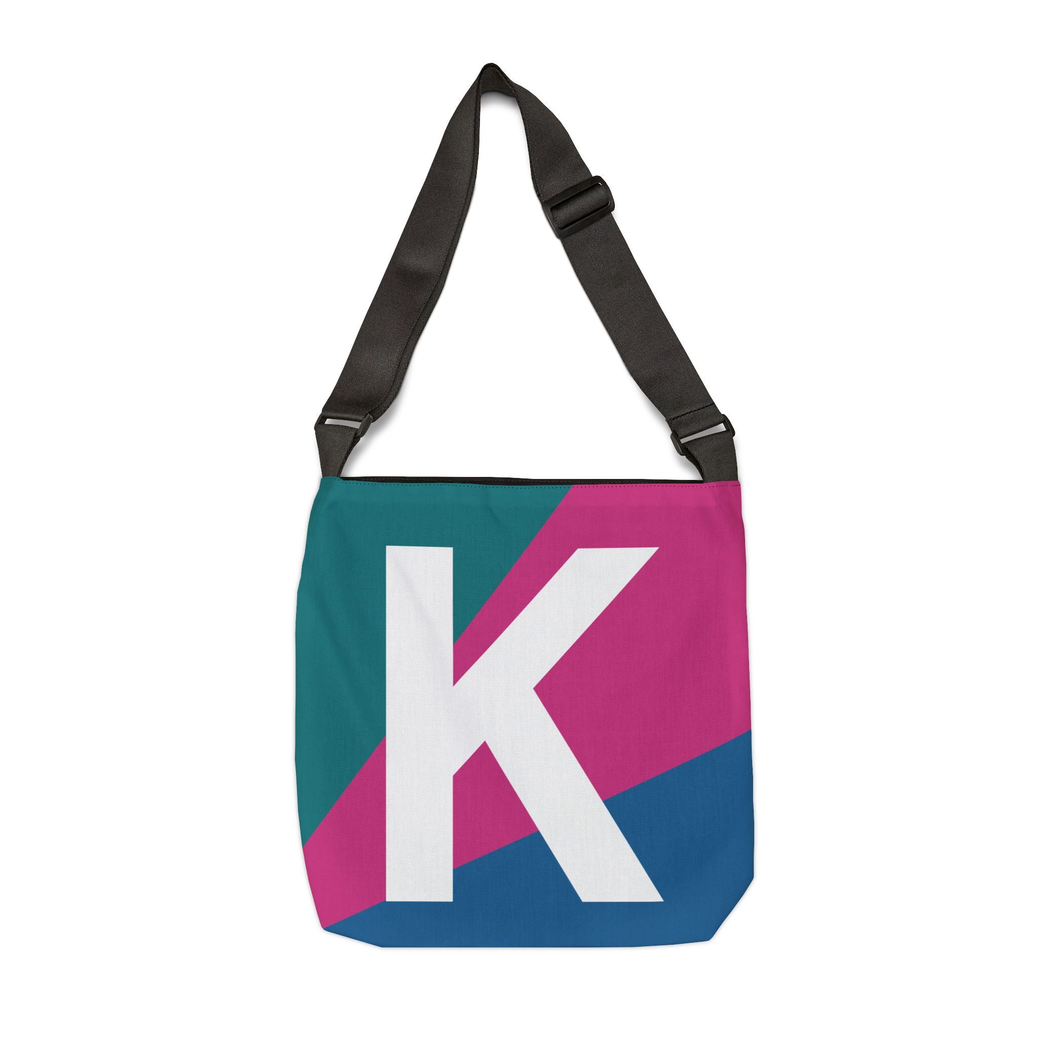 Initial Letter 'K' Colorblock Adjustable Tote Bag — Monogram Alphabet Shoulder Bag