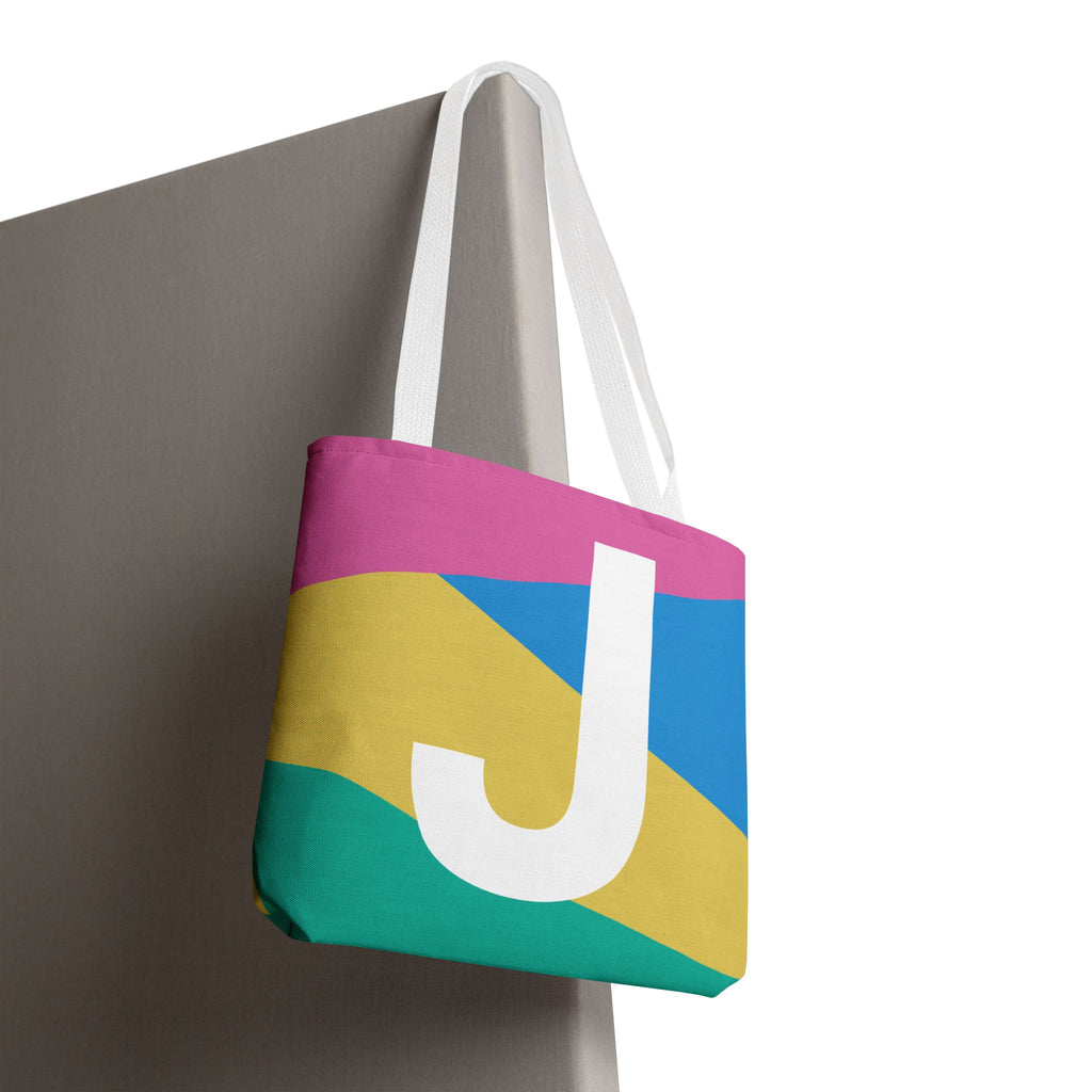Monogram 'J' Colorblock Tote Bag — Personalized Initial J Shoulder Tote