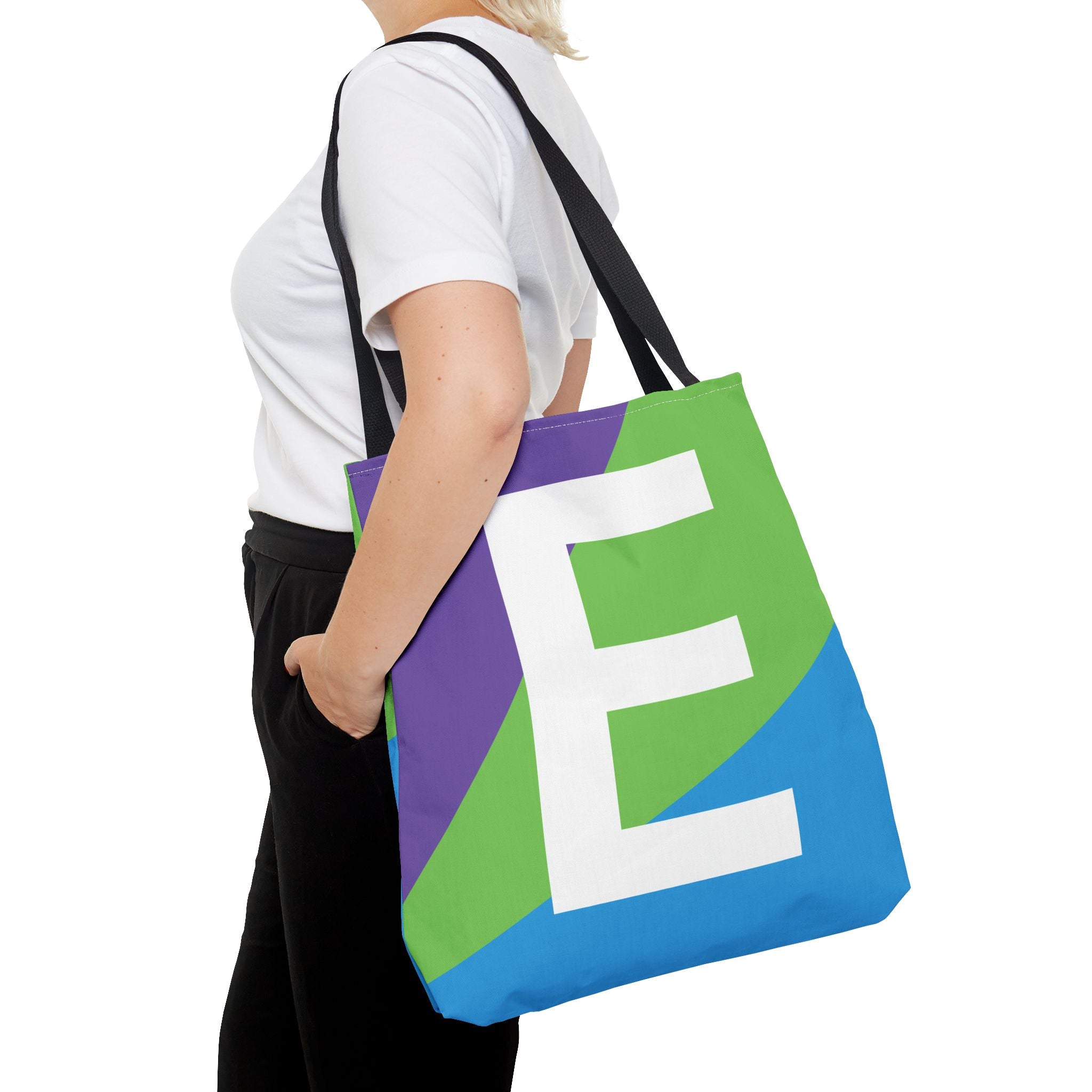 Monogram 'E' Colorblock Tote Bag — Personalized Initial E Shoulder Tote