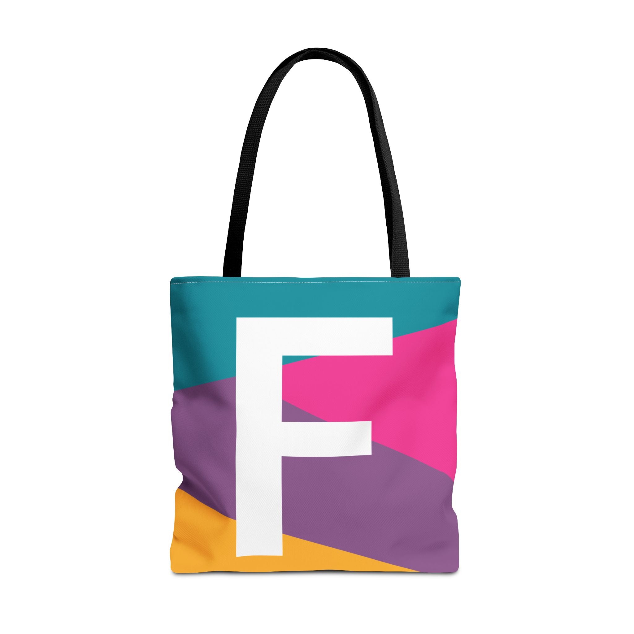 Monogram 'F' Colorblock Tote Bag — Personalized Initial F Shoulder Tote