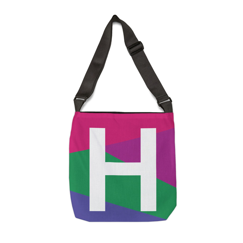 Initial Letter 'H' Colorblock Adjustable Tote Bag — Monogram Alphabet Shoulder Bag