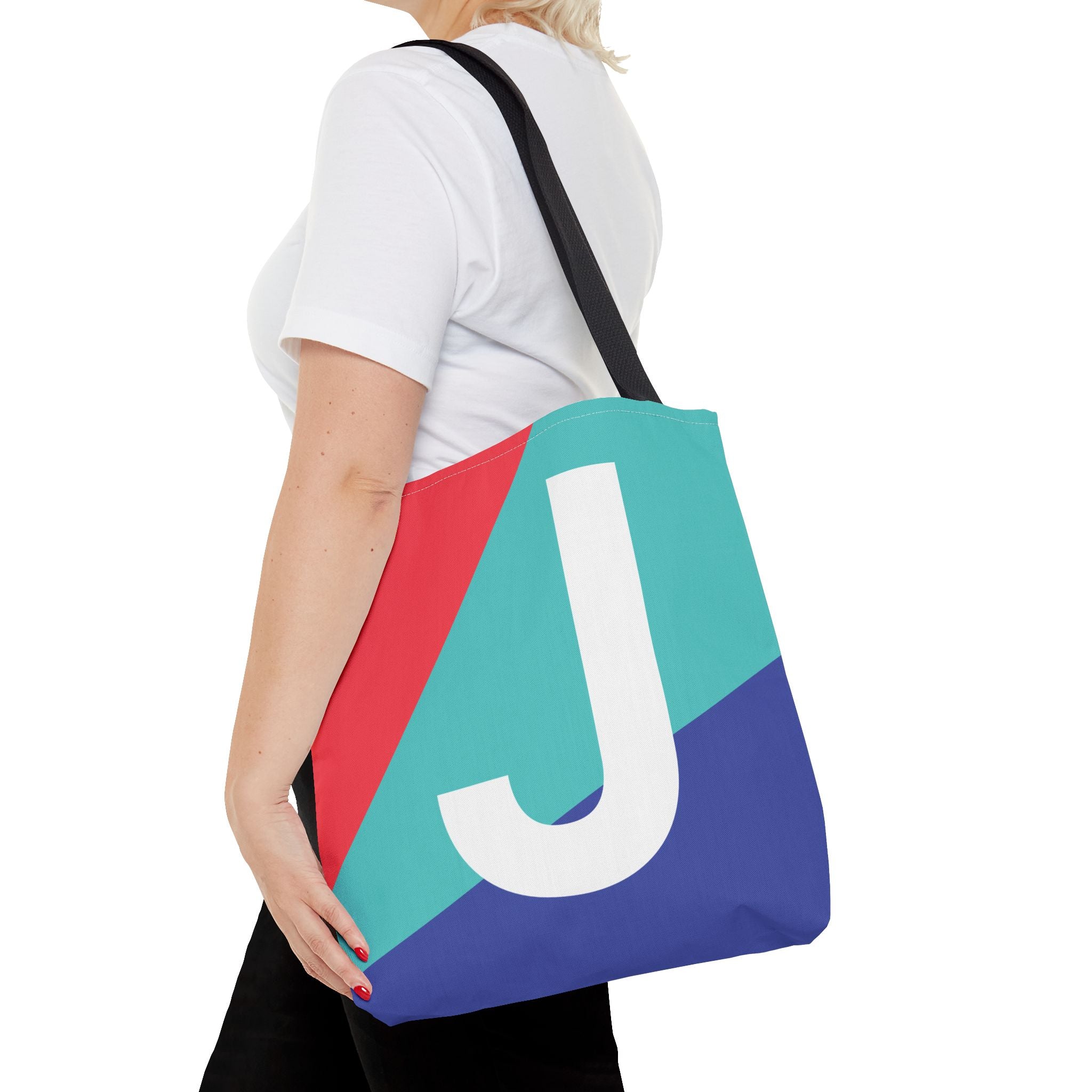 Monogram 'J' Colorblock Tote Bag — Personalized Initial J Shoulder Tote