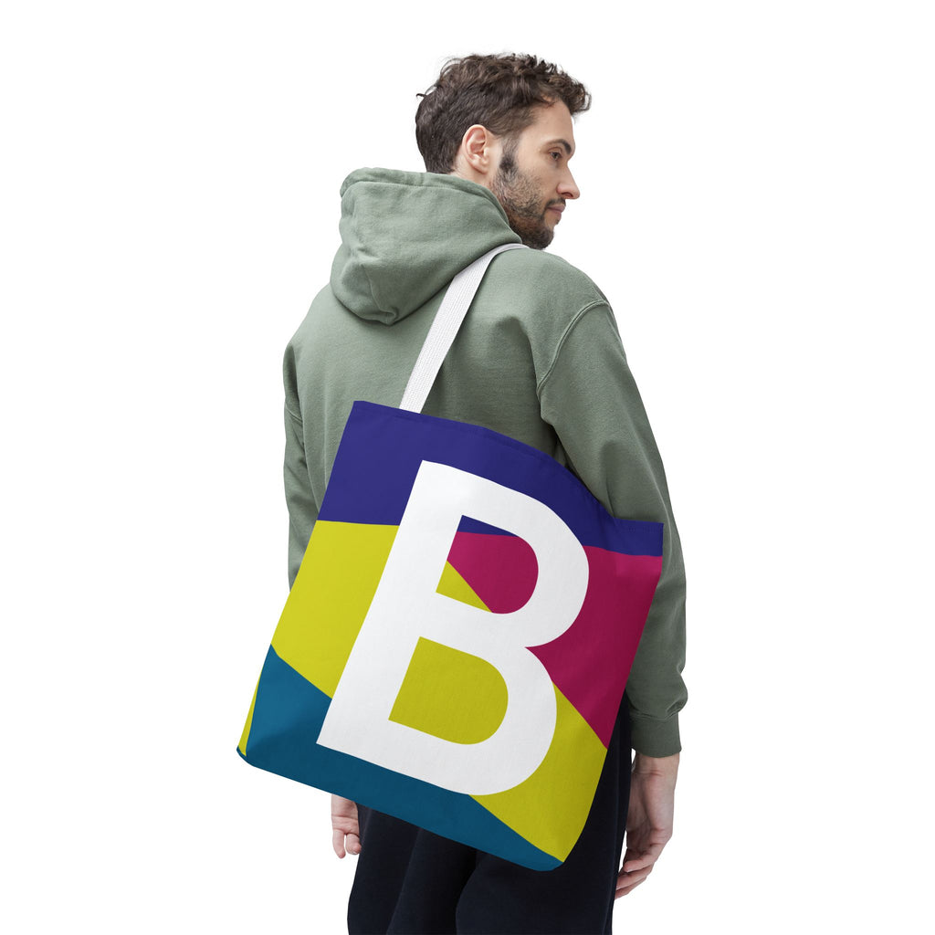 Monogram 'B' Colorblock Tote Bag — Personalized Initial B Shoulder Tote