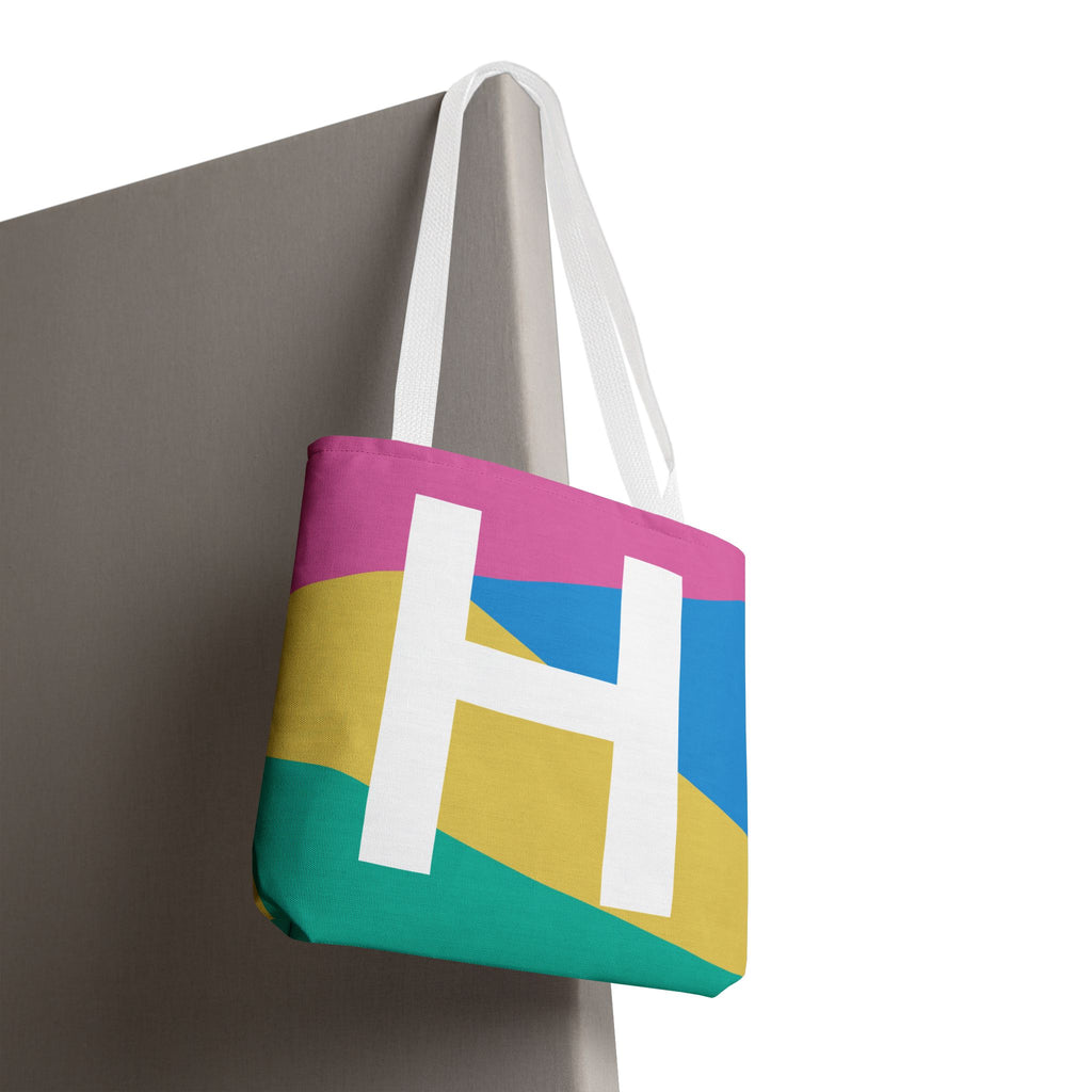 Monogram 'H' Colorblock Tote Bag — Personalized Initial H Shoulder Tote