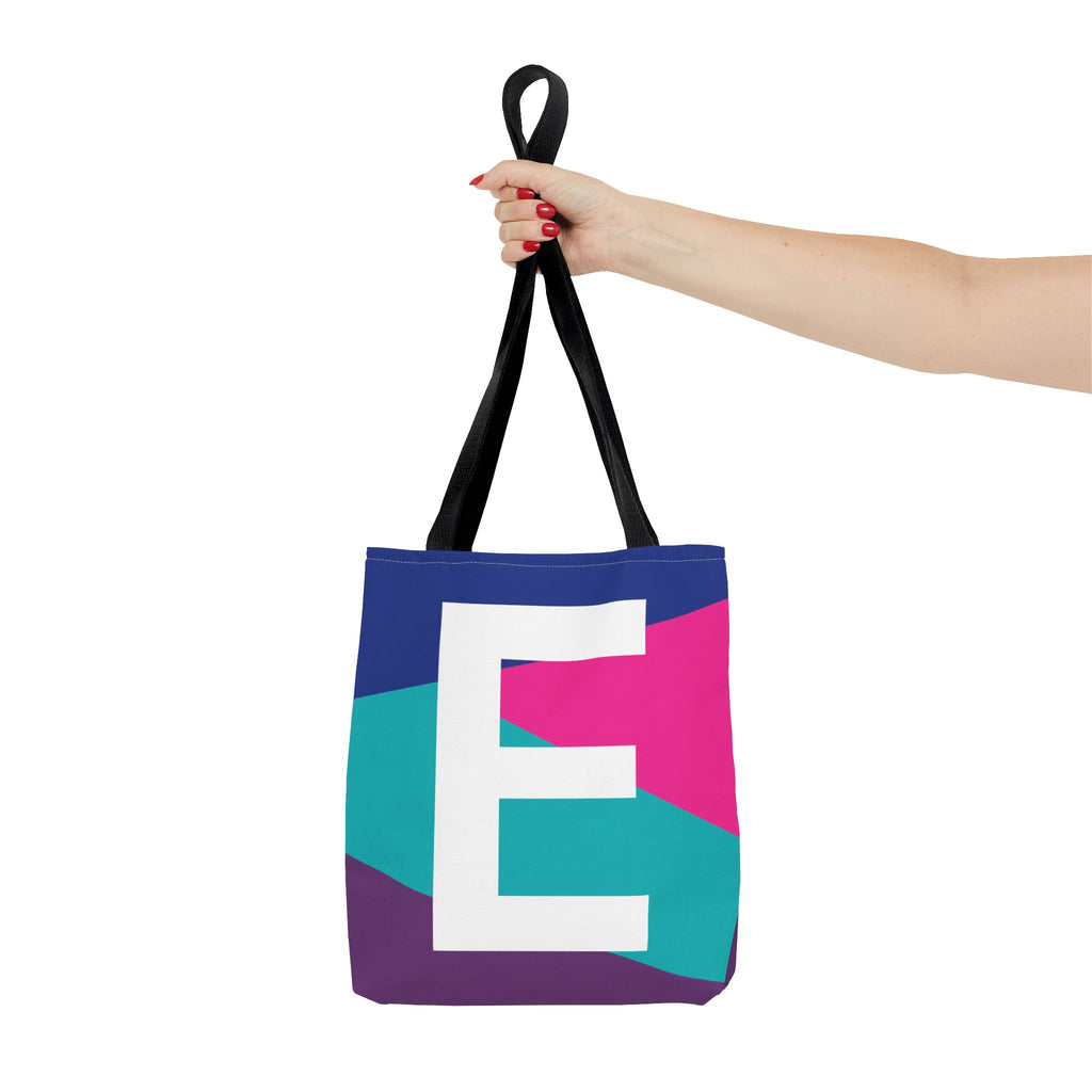 Monogram 'E' Colorblock Tote Bag — Personalized Initial E Shoulder Tote