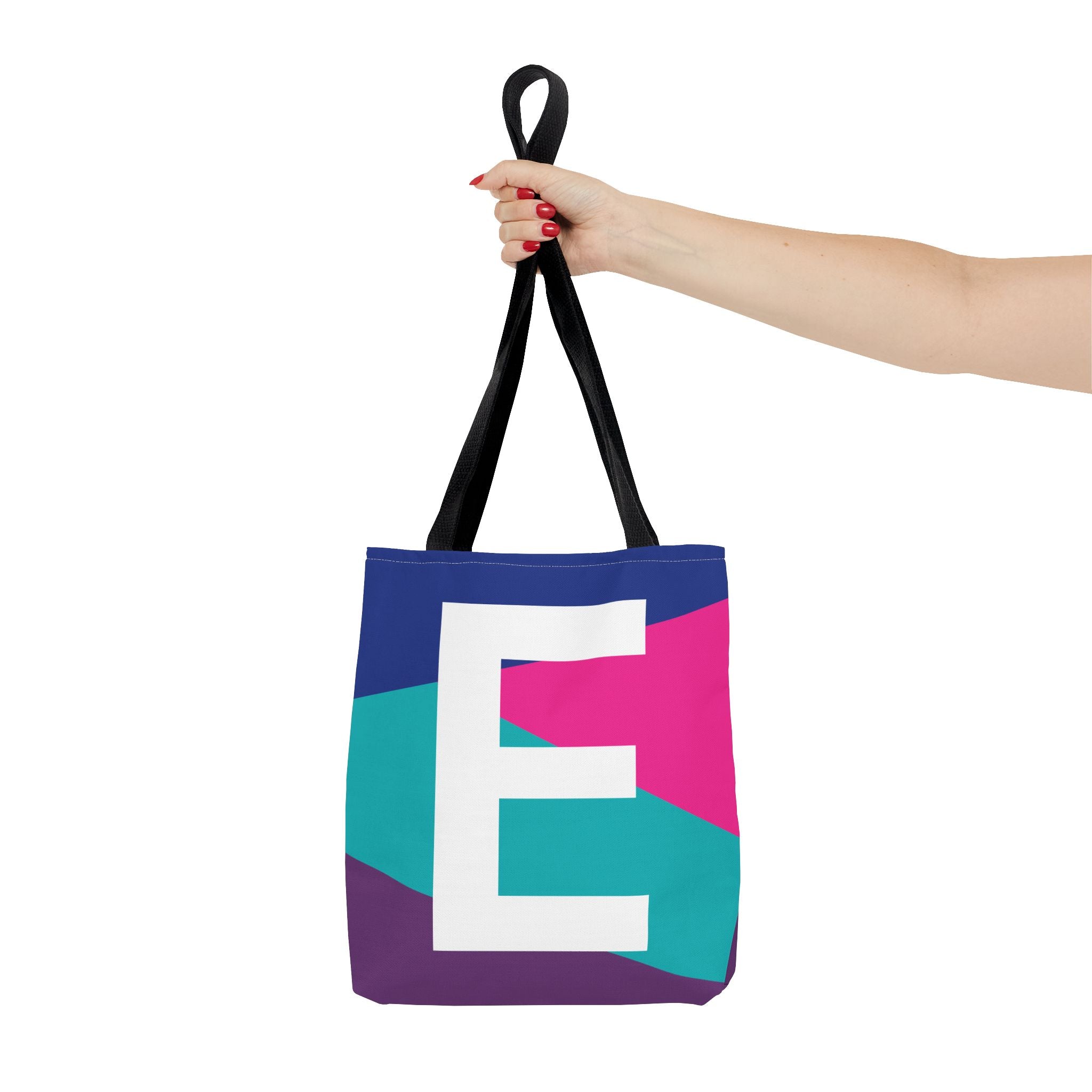 Monogram 'E' Colorblock Tote Bag — Personalized Initial E Shoulder Tote