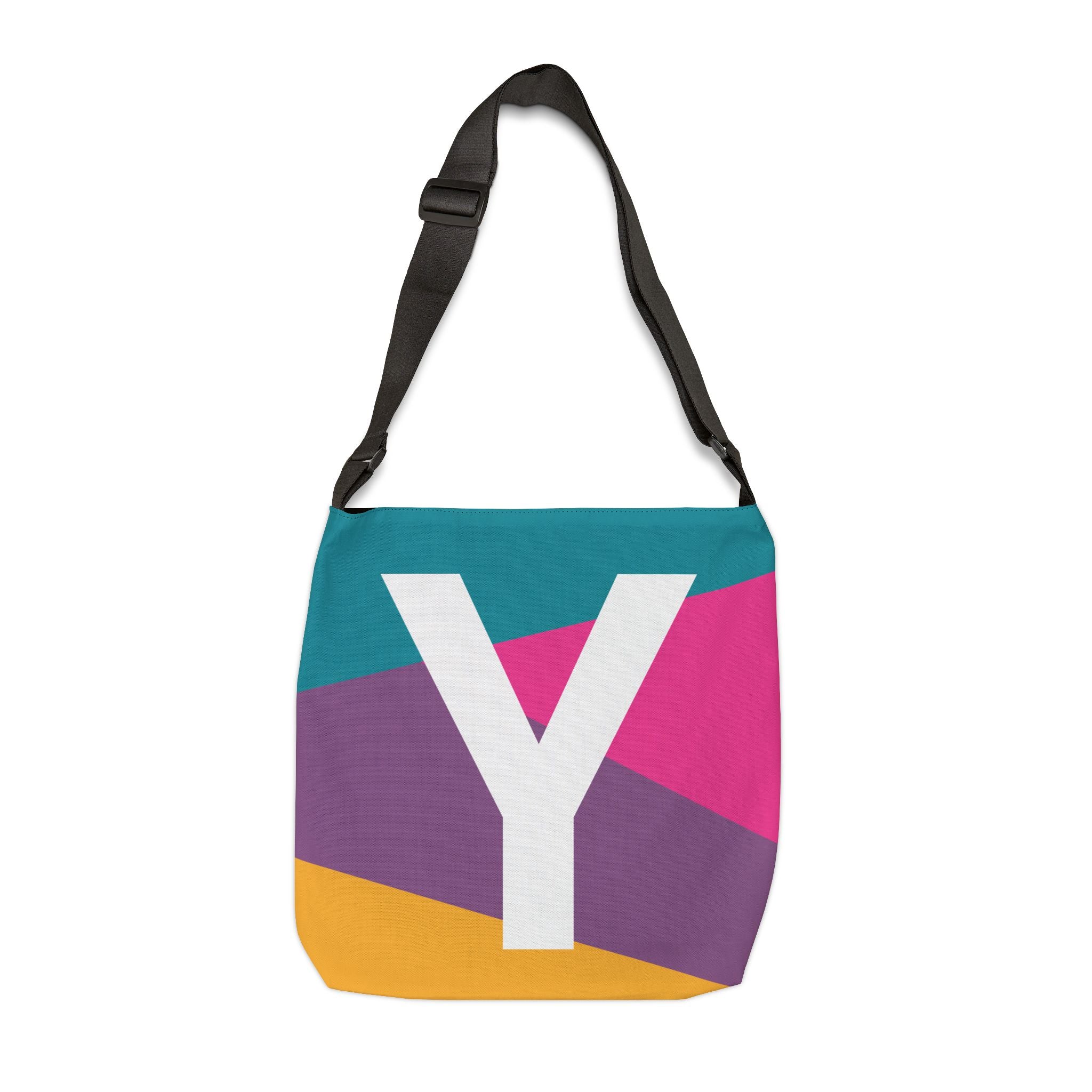 Initial Letter 'Y' Colorblock Adjustable Tote Bag — Monogram Alphabet Shoulder Bag