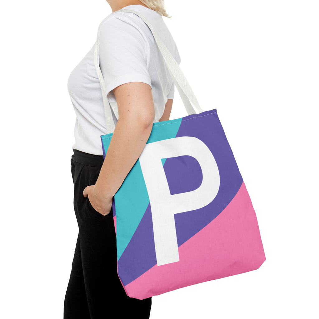 Monogram 'P' Colorblock Tote Bag — Personalized Initial P Shoulder Tote