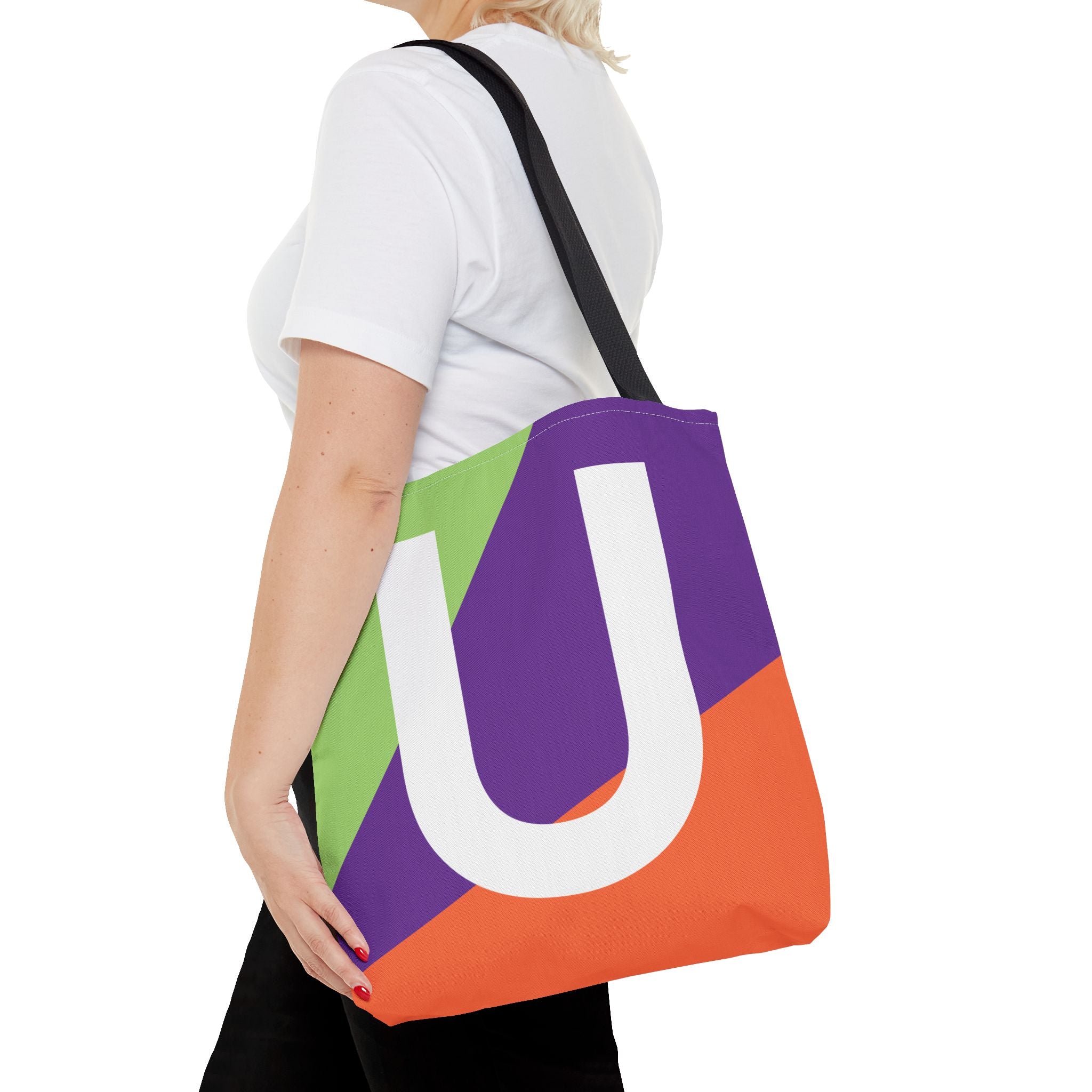 Monogram 'U' Colorblock Tote Bag — Personalized Initial U Shoulder Tote