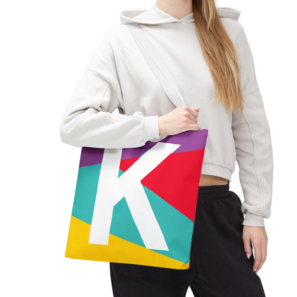 Monogram 'K' Colorblock Tote Bag — Personalized Initial K Shoulder Tote
