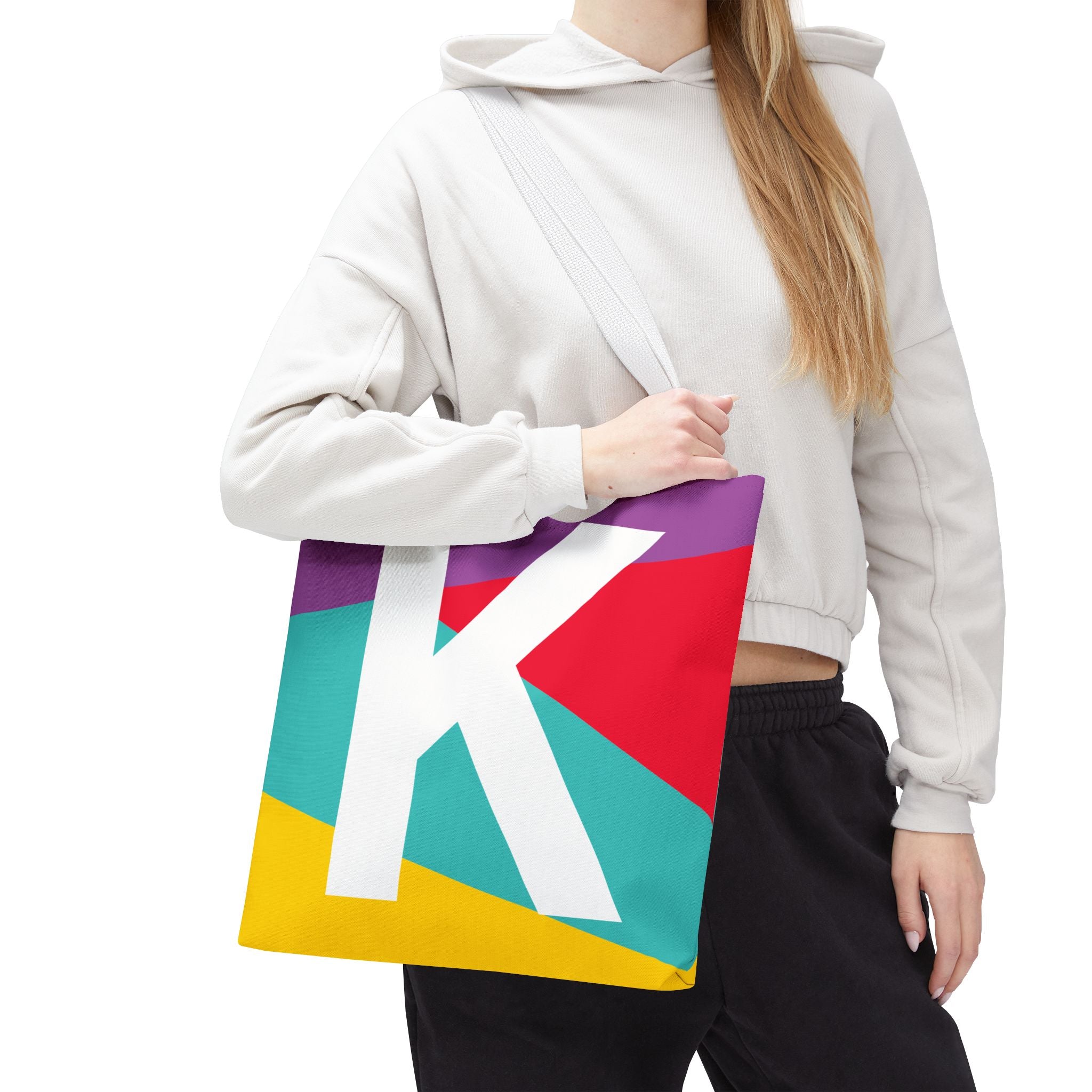 Monogram 'K' Colorblock Tote Bag — Personalized Initial K Shoulder Tote